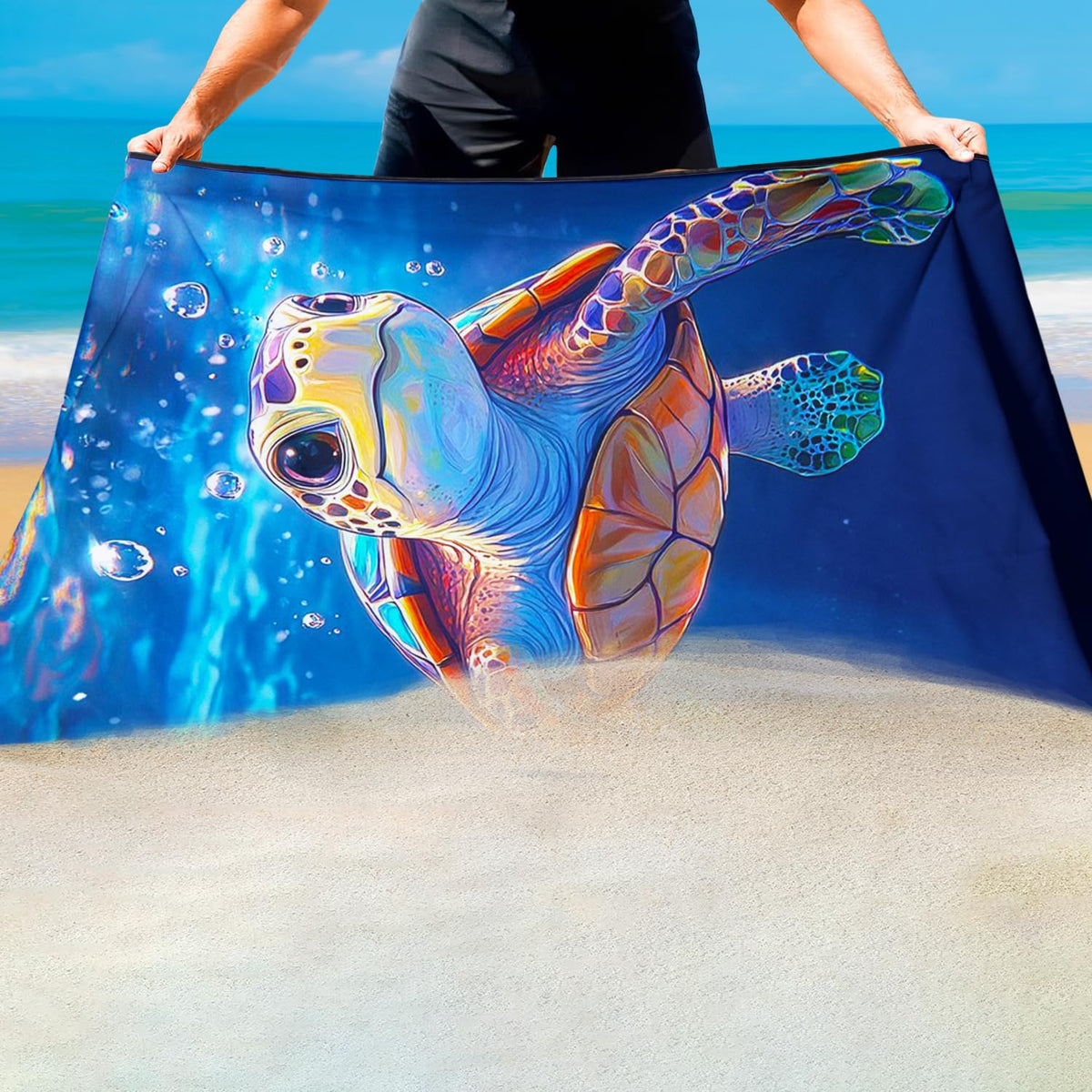 Violetpos Baby Sea Turtle Underwater Beach Towel, Extra Large 180x90 cm 250GSM Microfibre, Sand Free Quick Dry - image 4