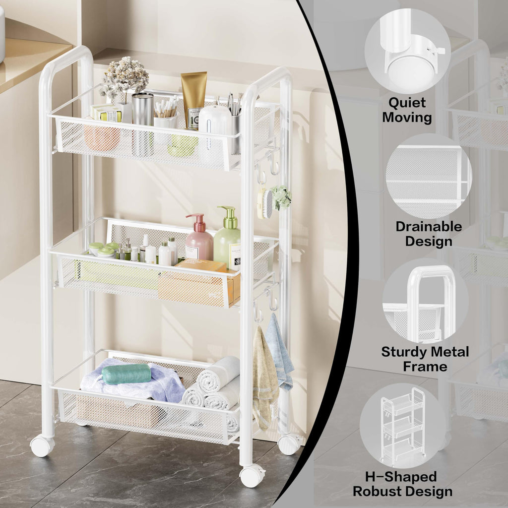 Goeasyoii 3/4/5 Tier Rolling Cart, Metal Storage Cart,Space-Saving Kitchen Cart with Castors,Shelving Organizer for Kitchen, Bathroom, Laundry Room - image 5