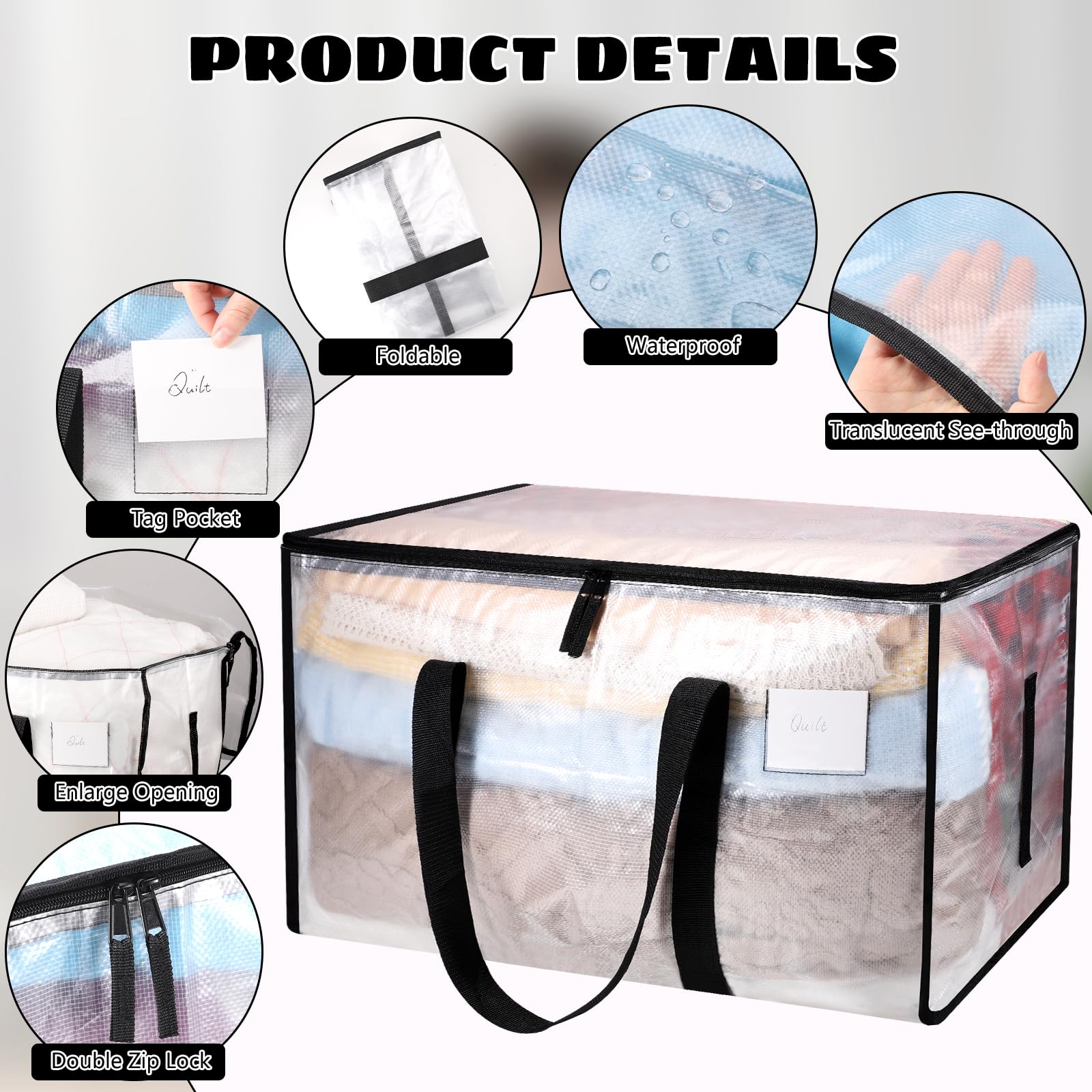 Dntorx 6 Pack Large Moving Bags – Heavy Duty Storage Totes with Lids