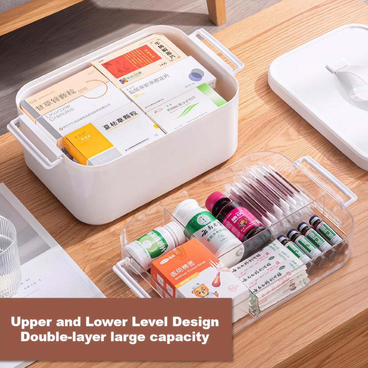 Medicine Storage Box,Lockable Plastic Medicine Box Medication Case,2-Layer Multi Grid First Aid Boxes,Portable Storage Organiser Large Medical - image 3