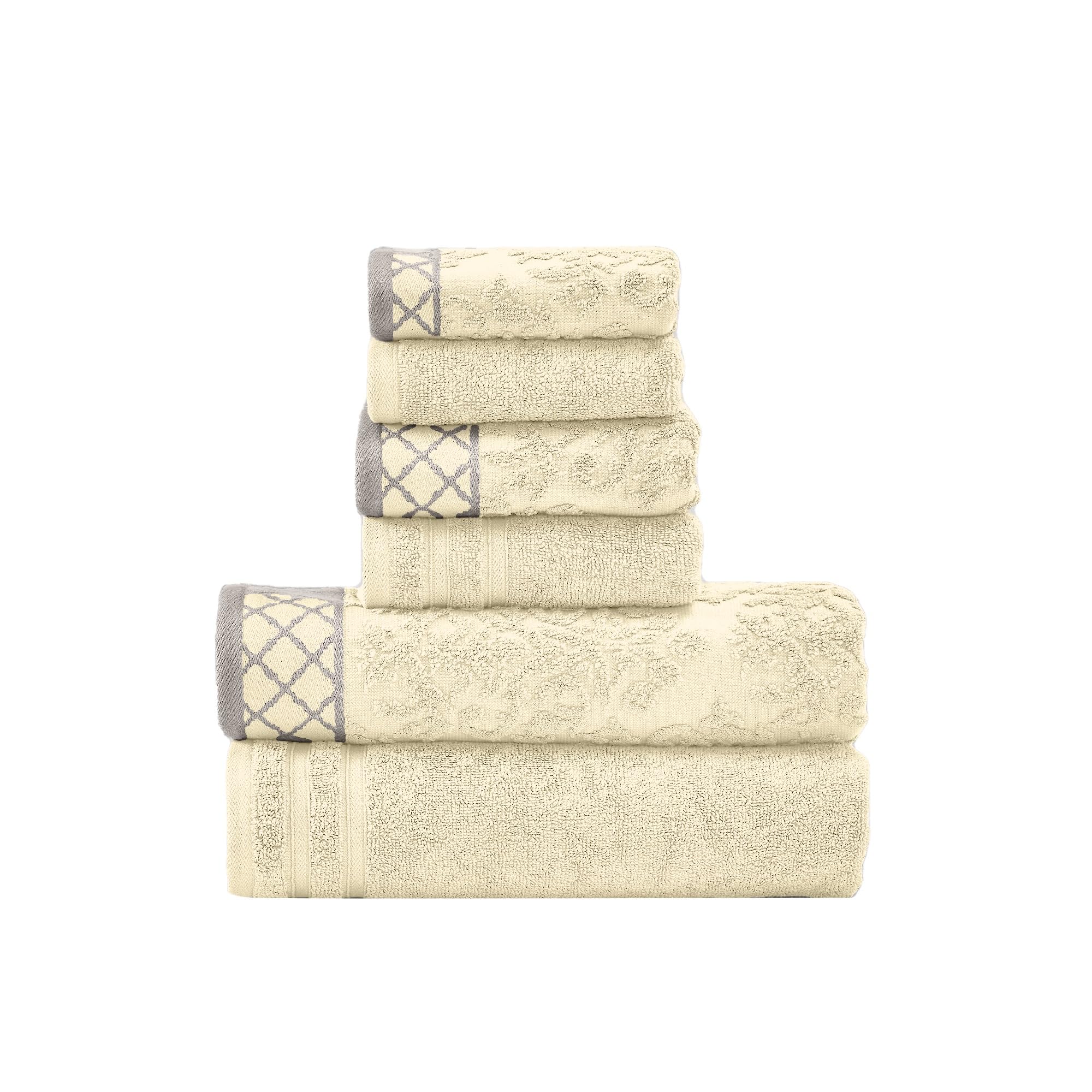 Pacific Coast Textiles 6-Piece Cotton Damask Jacquard Towel Set | Ivory