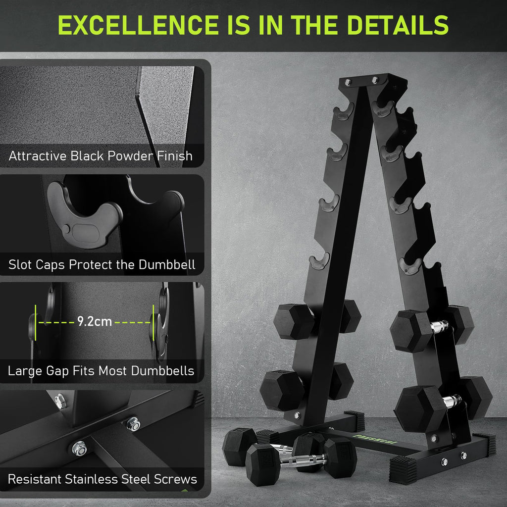 PhysKcal 6-Tier Dumbbell Rack - Heavy Duty Steel A-Frame Weight Stand