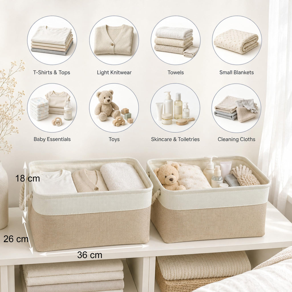 Mangata Fabric Storage Box set of 3, Foldable Fabric Storage Baskets with Handles for Cupboards, Wardrobe, Shelves, Bathroom, Clothes, Toys, Towel - image 4