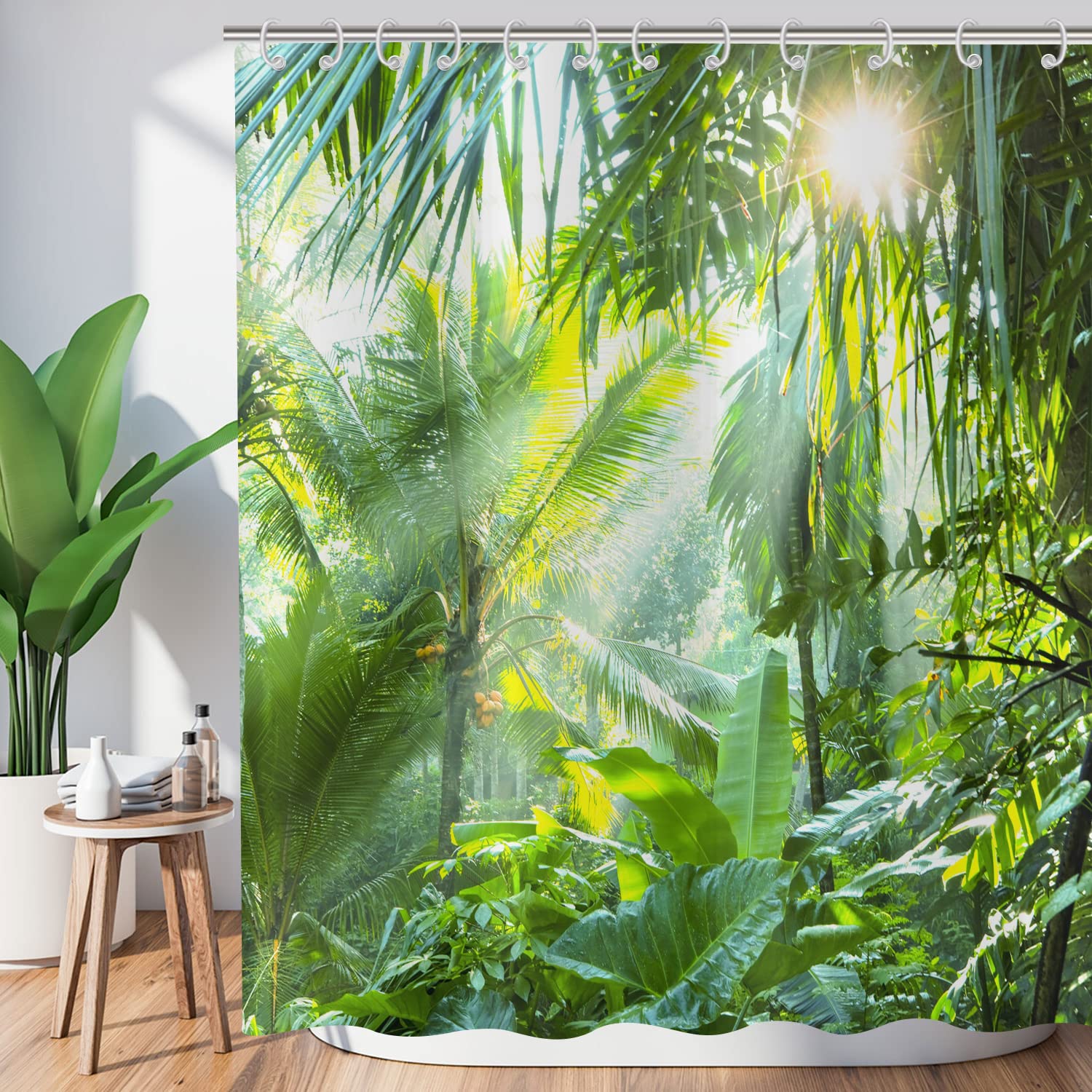 Hnmdmyi Tropical Jungle Shower Curtain – Waterproof Forest Nature Decor