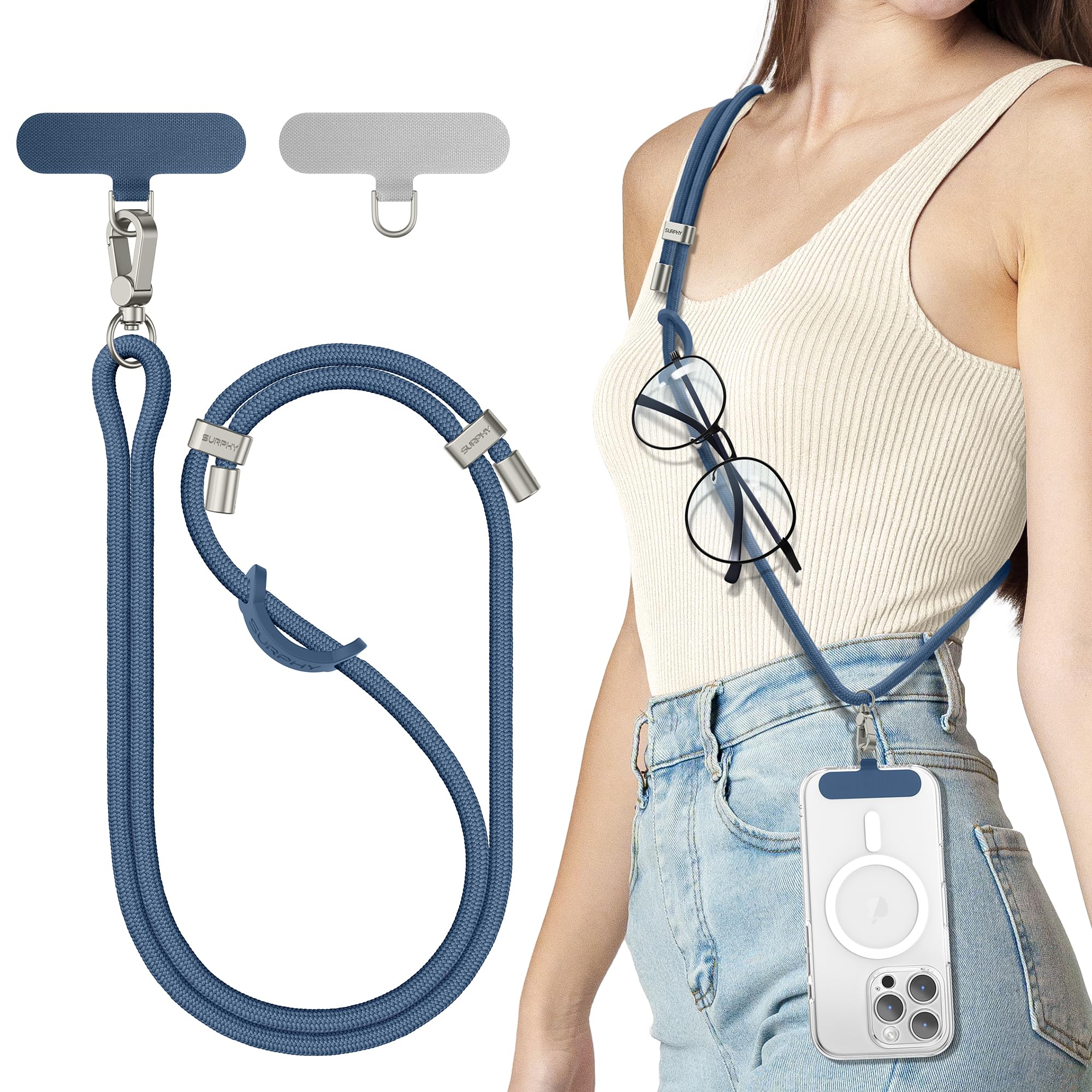 SURPHY Adjustable Crossbody Phone Lanyard – Denim Blue Neck Strap