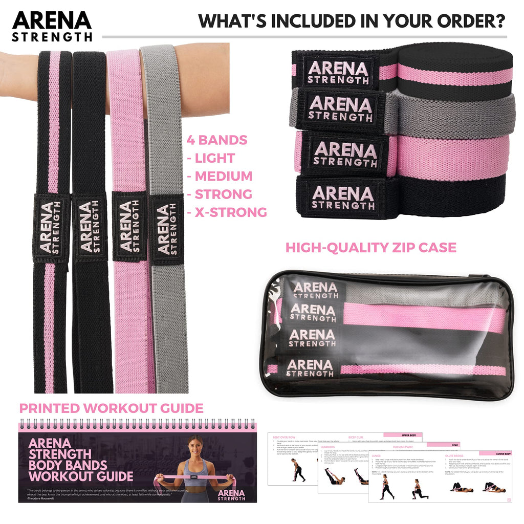 Arena Strength Long Fabric Resistance Bands Set with Workout Guide