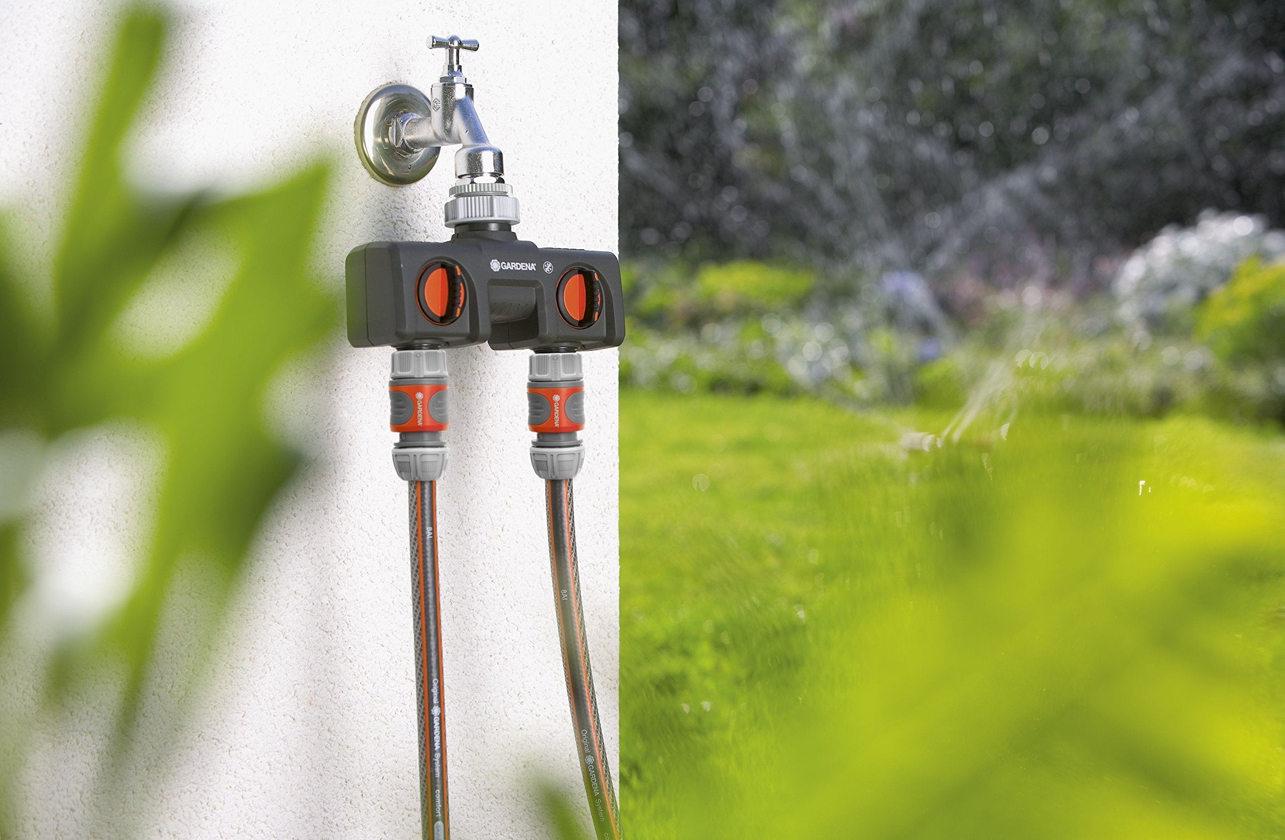 Gardena Two-Way Garden Hose Splitter | Dual Tap Connector with Valves