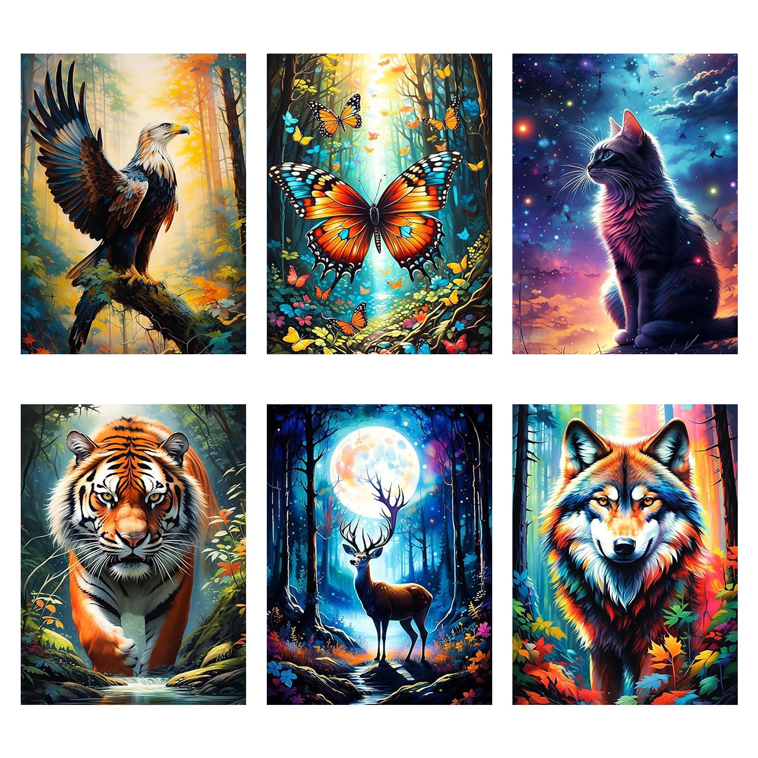 Jolof Store 6-Pack Animal Diamond Painting Kits for Adults - 12x16 DIY Art