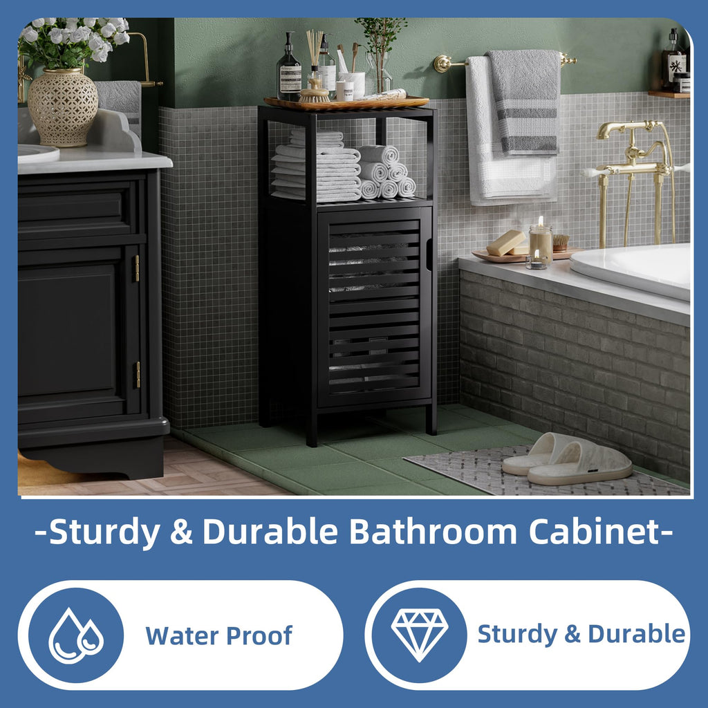 HITNET Bamboo Bathroom Floor Cabinet | 4-Tier Narrow Storage Cupboard