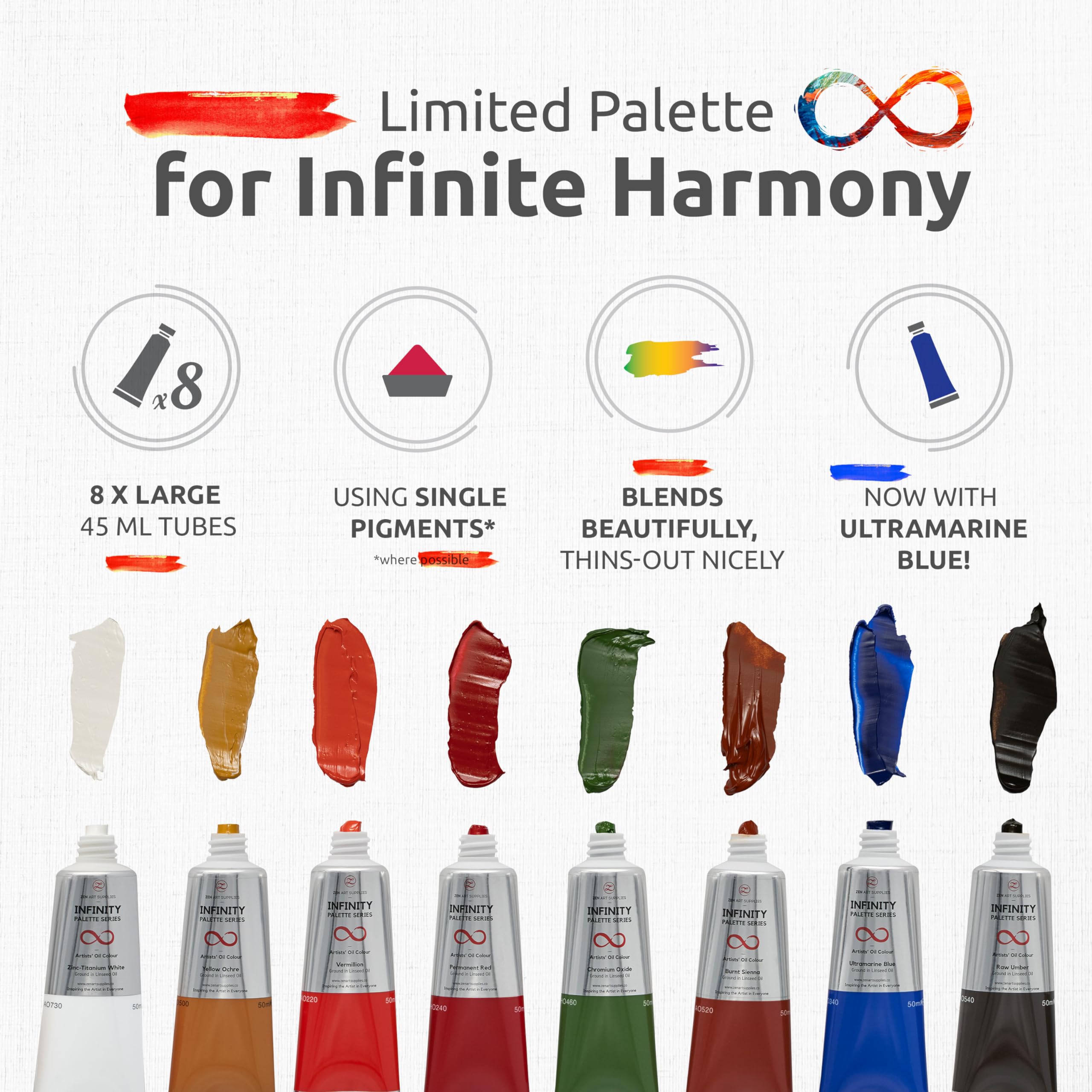 ZenART Portrait Oil Paint Set – 8 x 50ml Non-Toxic Artist Colors