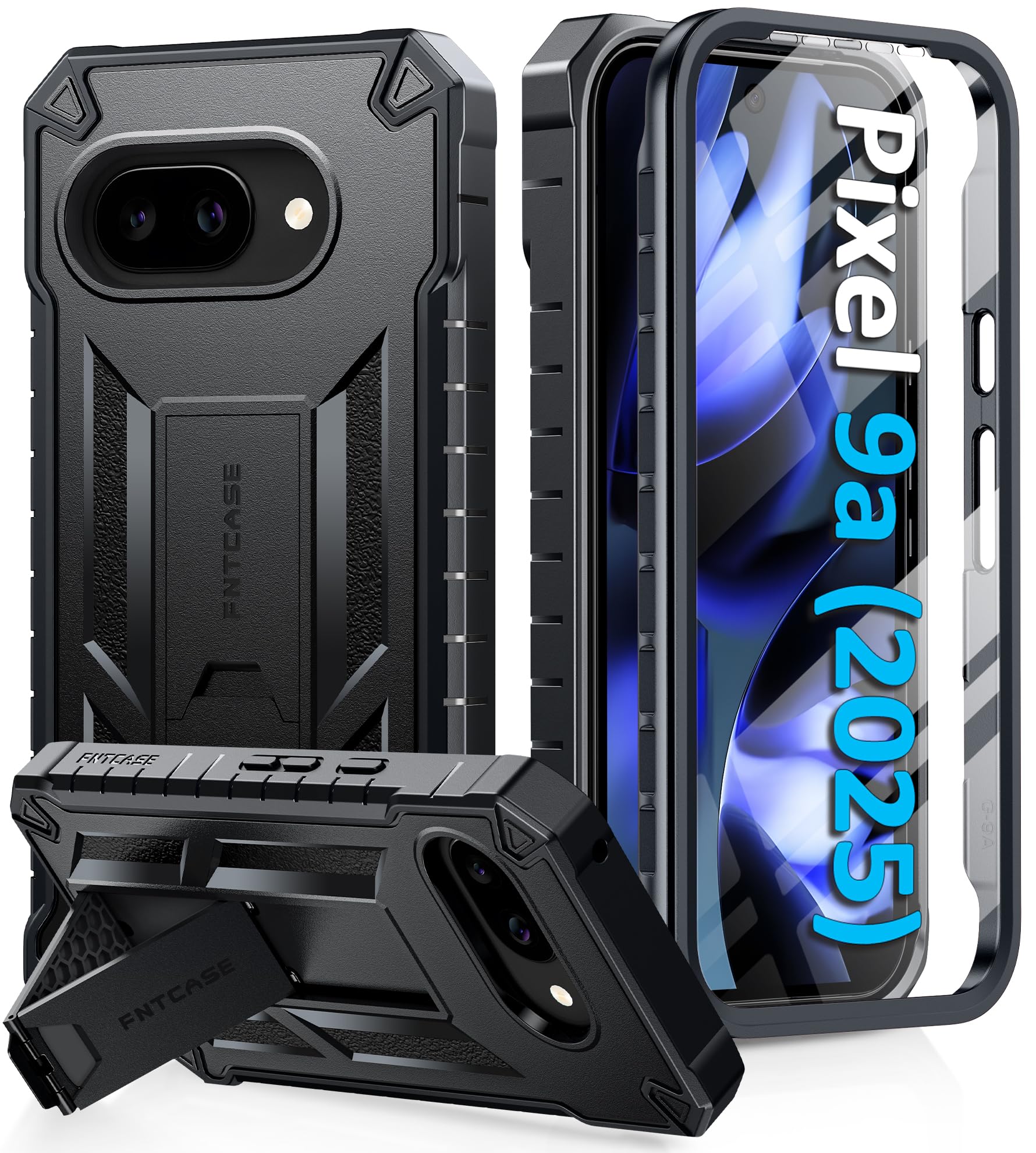 FNTCASE for Google Pixel 9A Case | Military Grade Rugged Kickstand - Black