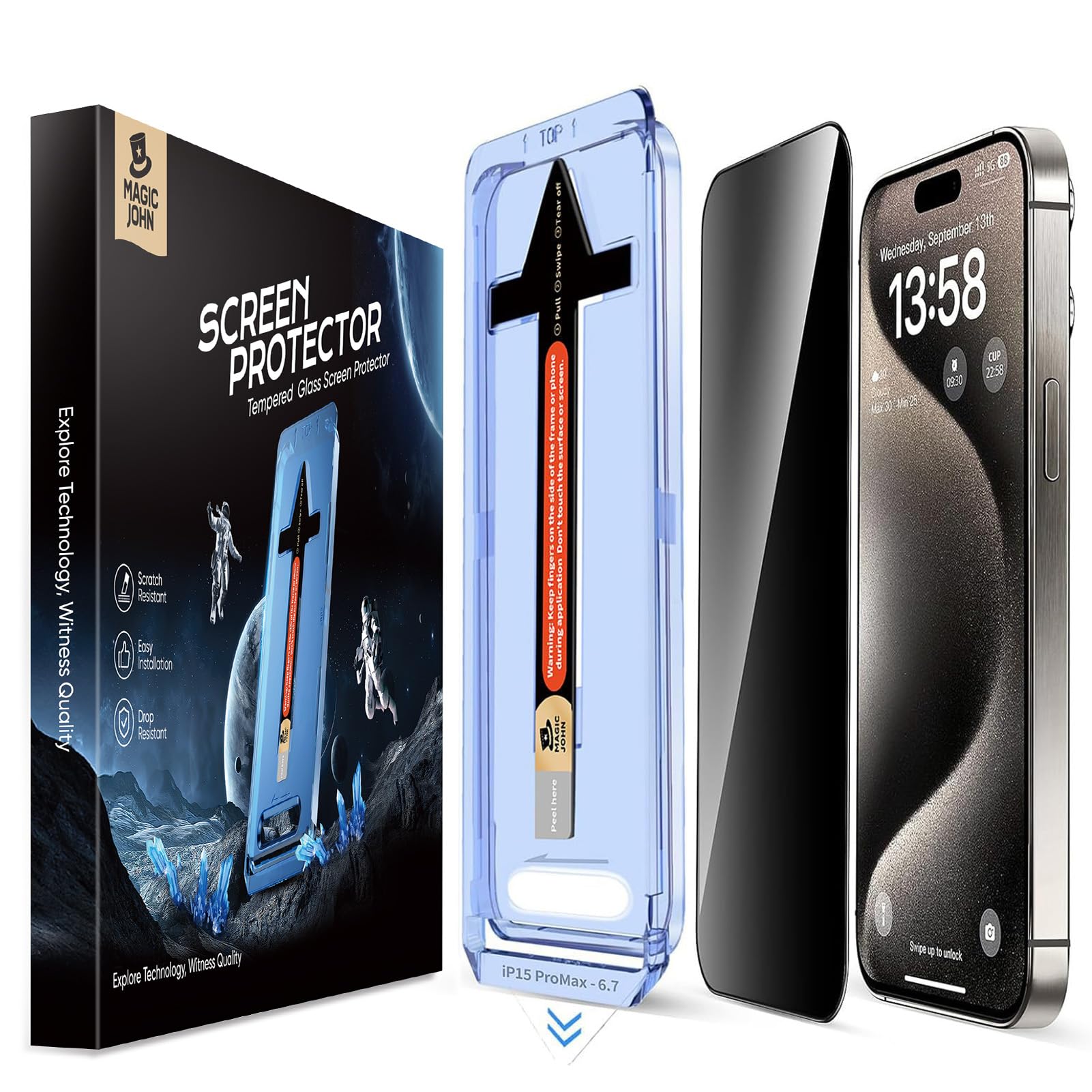 Magic John iPhone 15 Pro Max Privacy Glass Screen Protector – 2 Pack