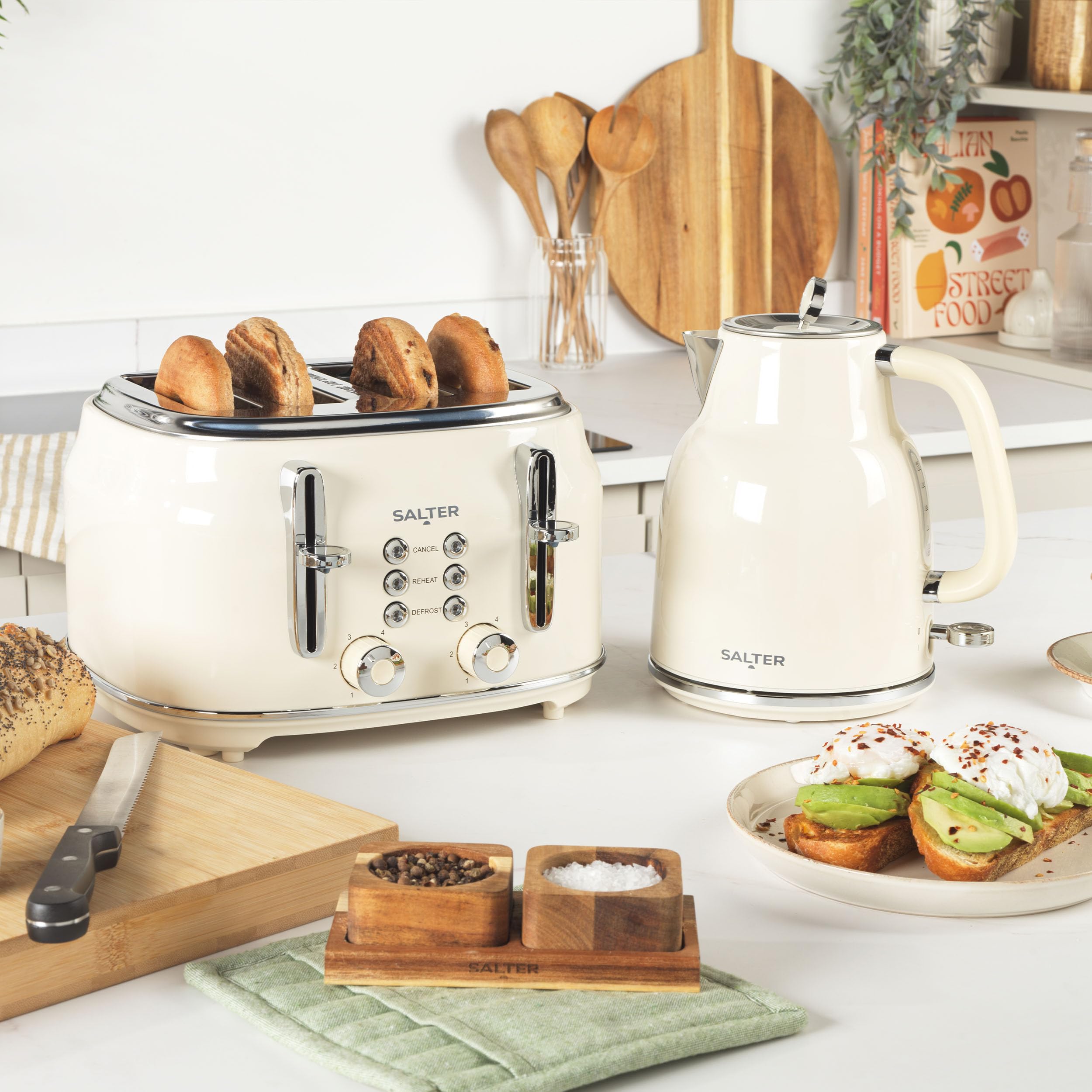 Salter Retro 4-Slice Toaster – Wide Slot Cream Toaster with 6 Levels