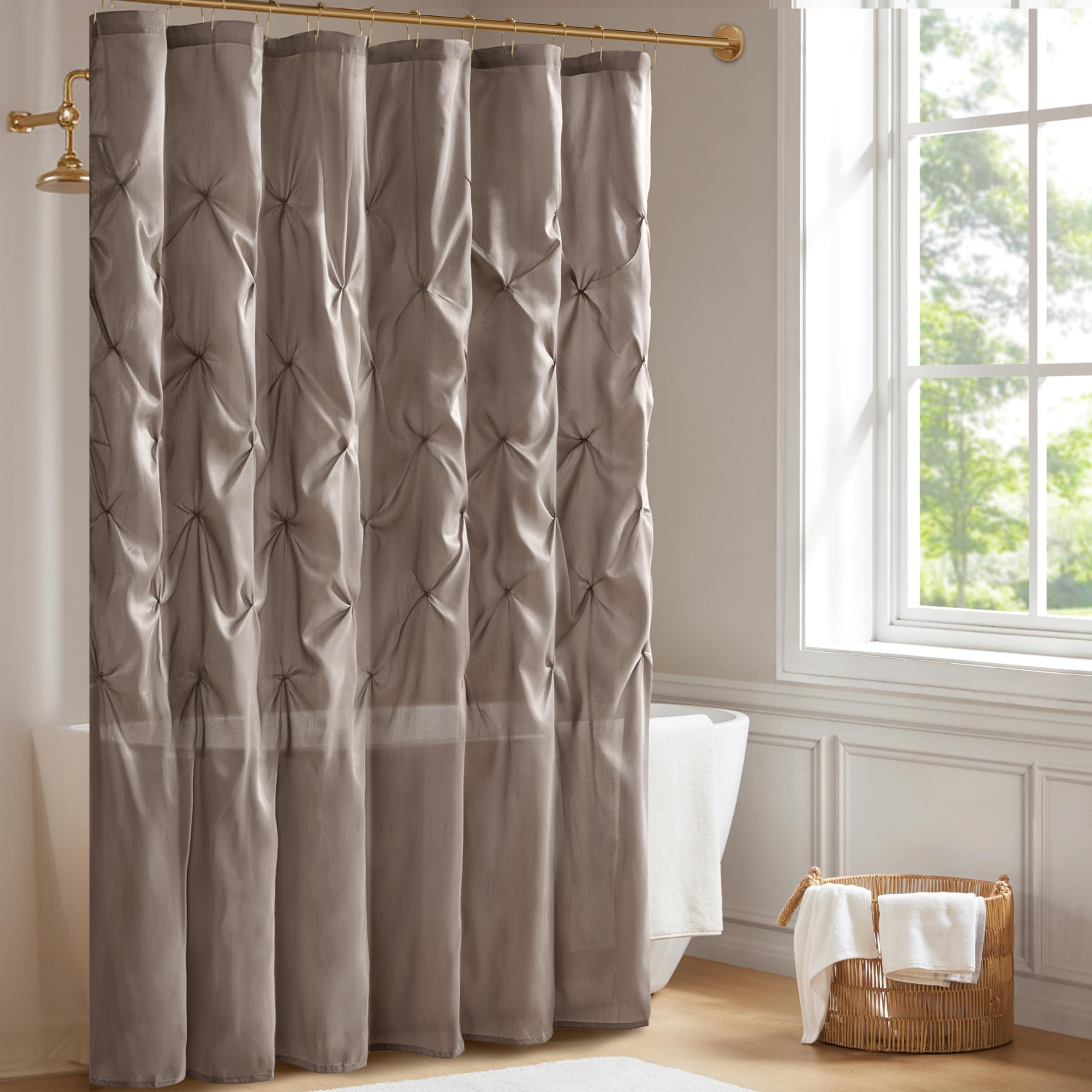 Madison Park Laurel Taupe Shower Curtain | Textured Polyester, 72x72