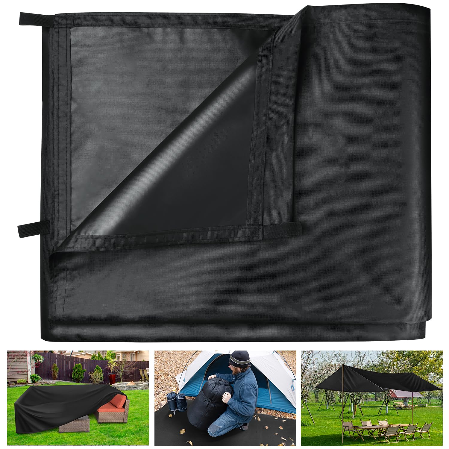 Honsaifau Waterproof Tarpaulin | 2m x 3m Black 420D Oxford Fabric Tarp