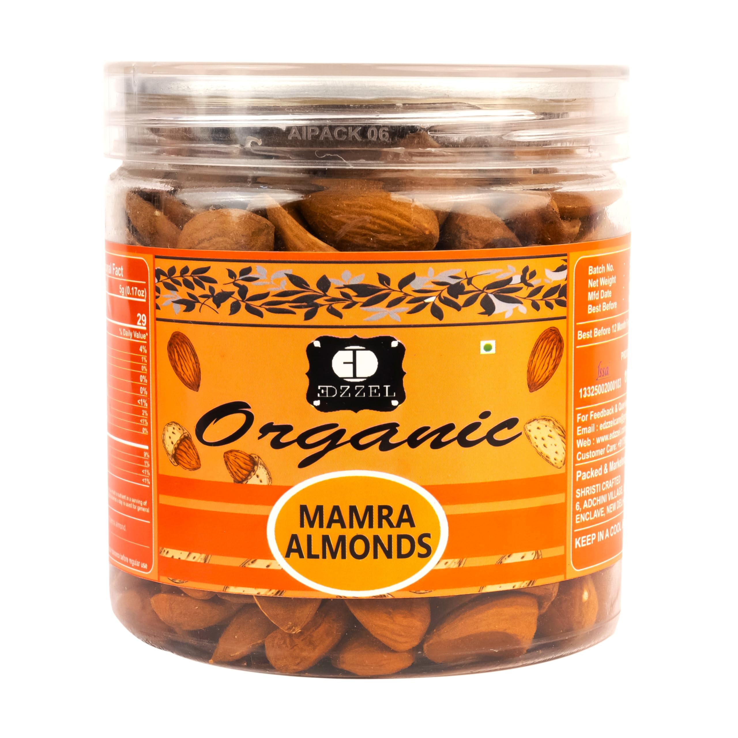 EDZZEL Natural Mamra Giri Almonds – Premium Healthy Snacks - 250g