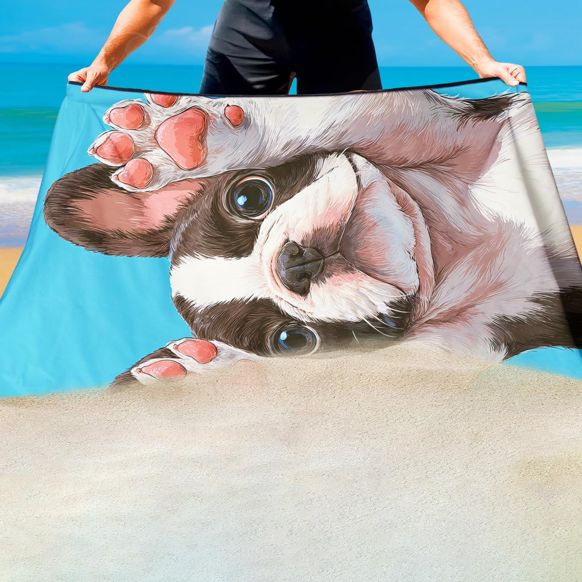 Violetpos Boston Terrier Beach Towel for Dog Lovers, Extra Large 180x90 cm 250GSM Microfibre, Sand Free Quick Dry - image 4