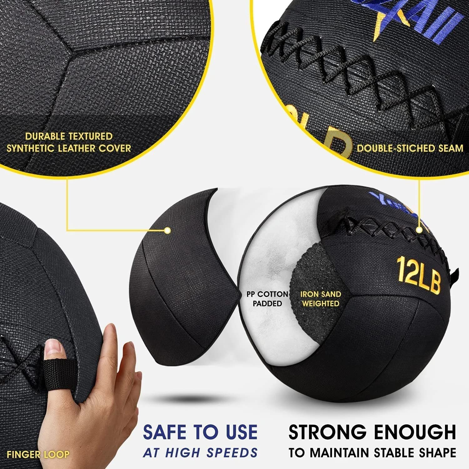 Yes4All Wall Ball – 5.4kg Soft Medicine Ball for CrossFit, Black