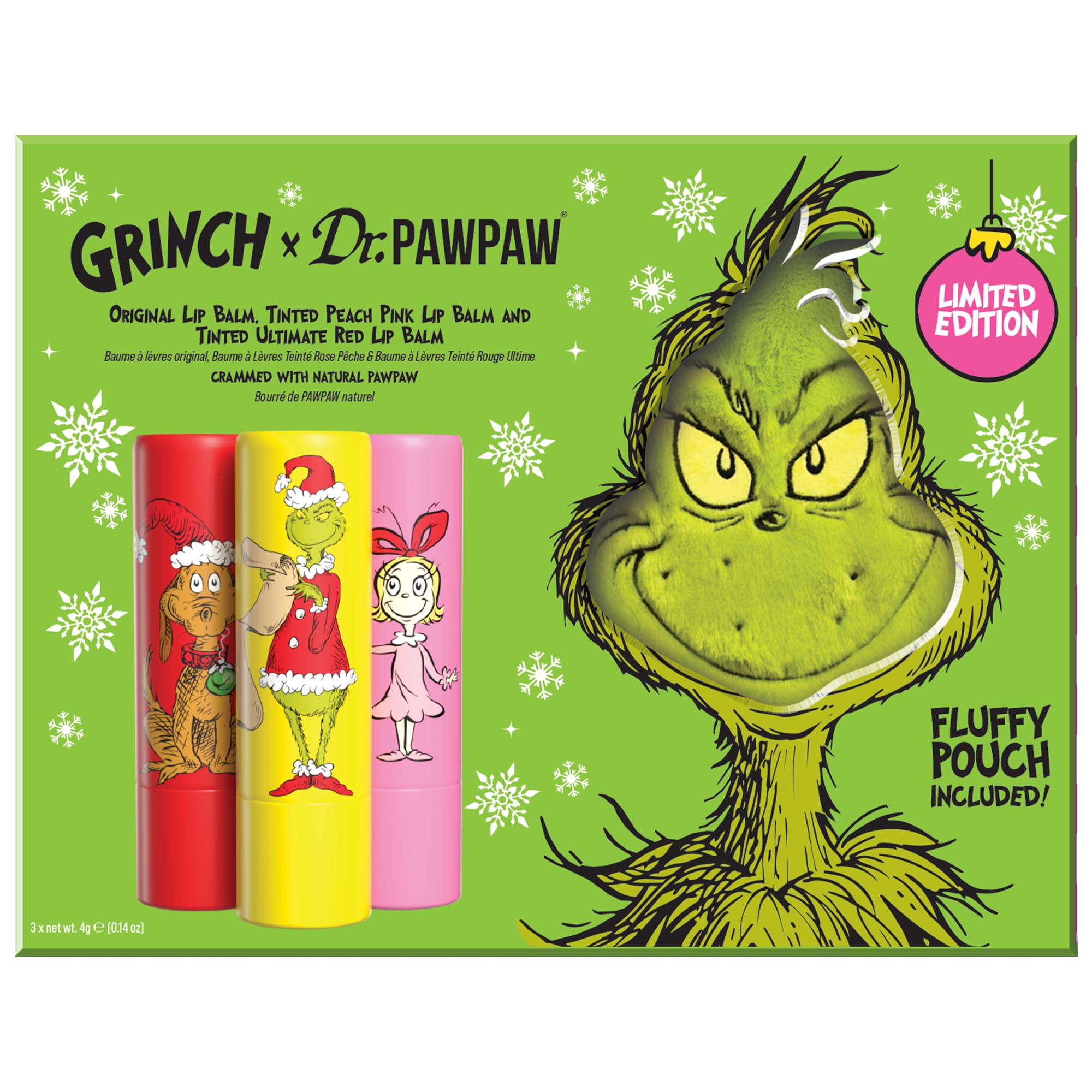 Dr.PAWPAW x The Grinch Lip Balm Gift Set | Tinted Trio with Pouch