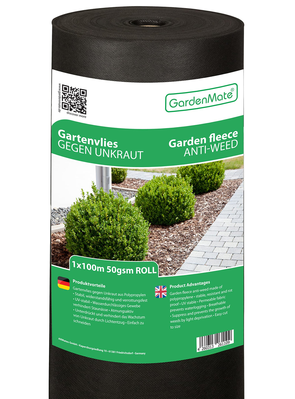 GardenMate 1m x 100m Weed Fleece - 50gsm UV Stabilised Garden Fabric