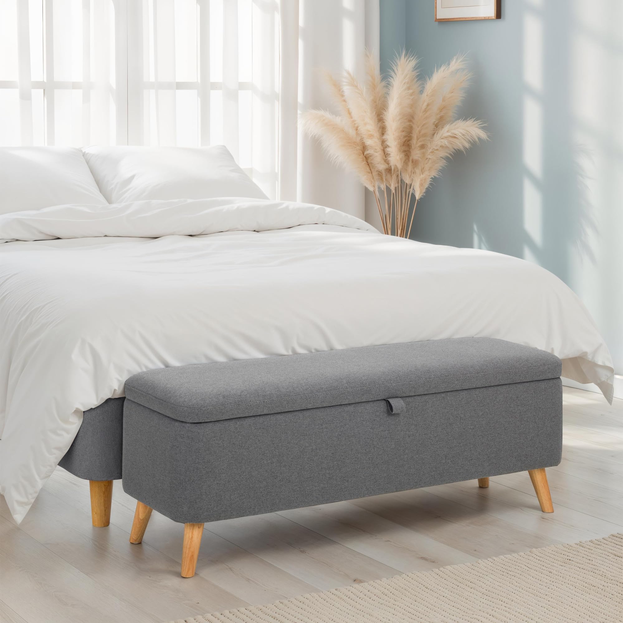 Julian Bowen Astrid Blanket Box – Grey Linen Storage Bench Ottoman