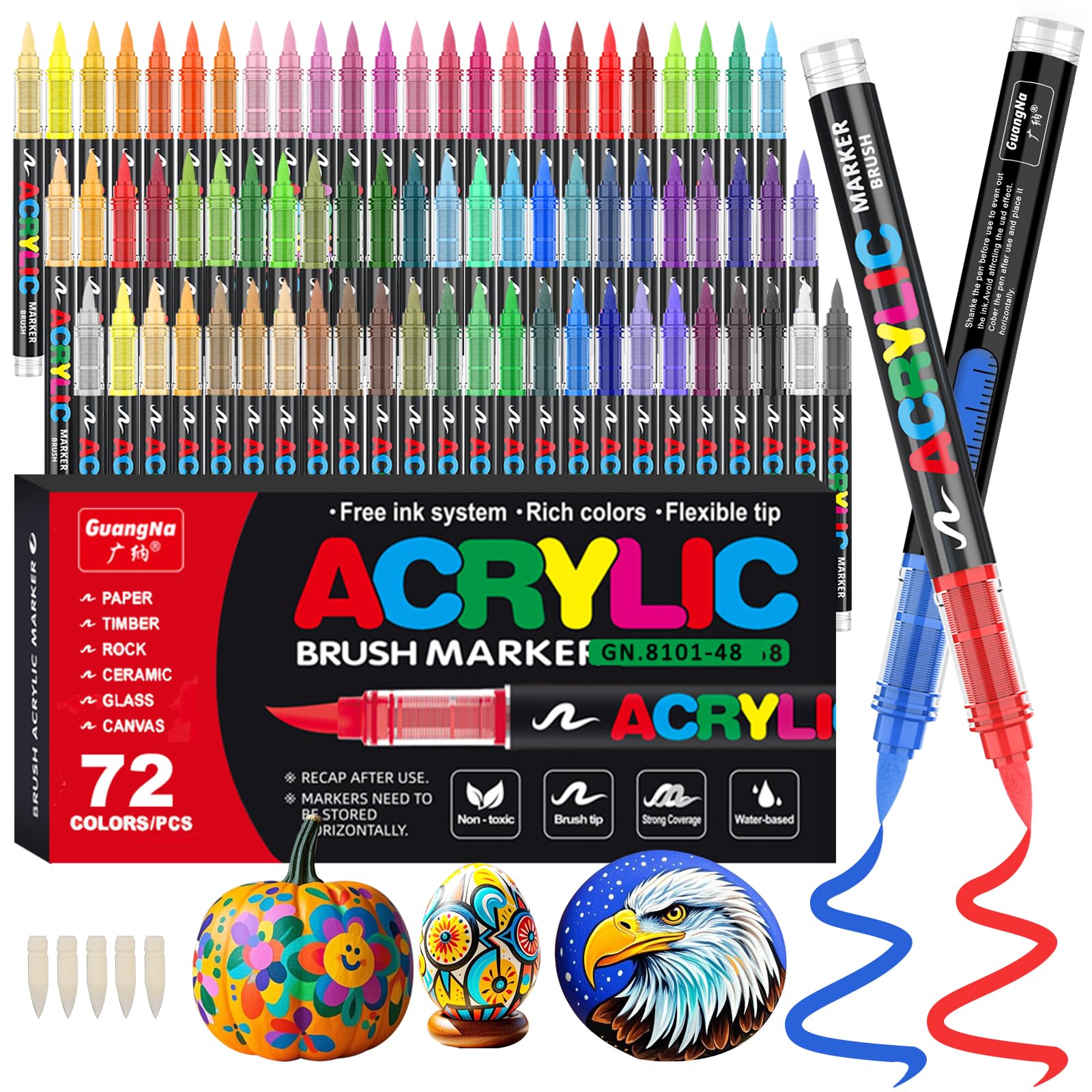 Funnasting 72 Colors Acrylic Paint Pens | Soft Brush Tip Markers for Rock Art