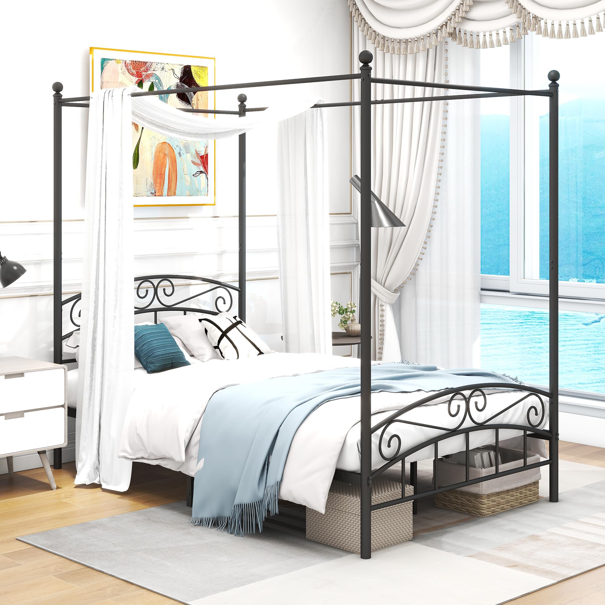 ARFARLY Metal Canopy Bed Frame | 120 x 200 cm Double Bed – Black
