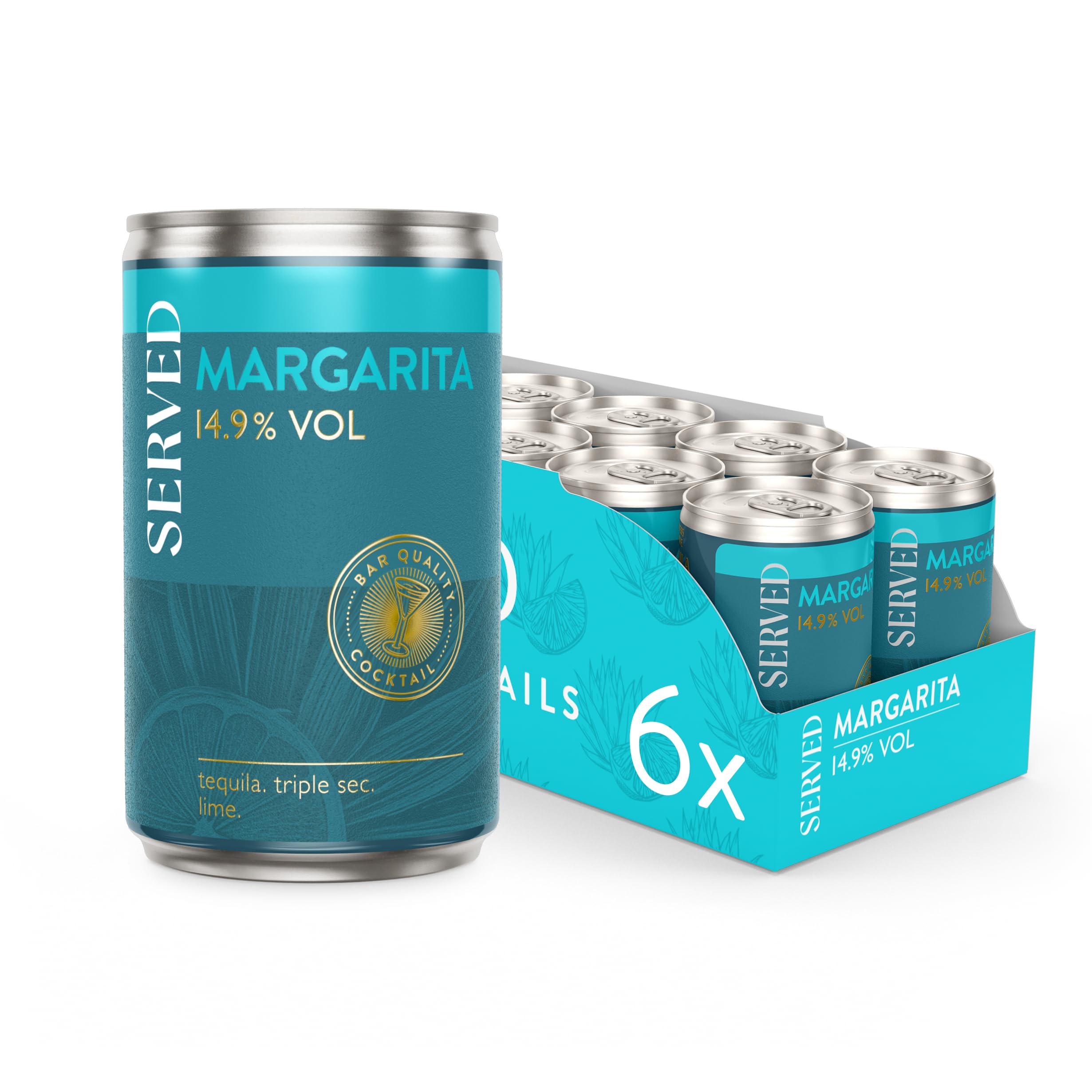 SERVED Margarita Canned Cocktail - 14.9% ABV Bar Strength - 6 x 125ml