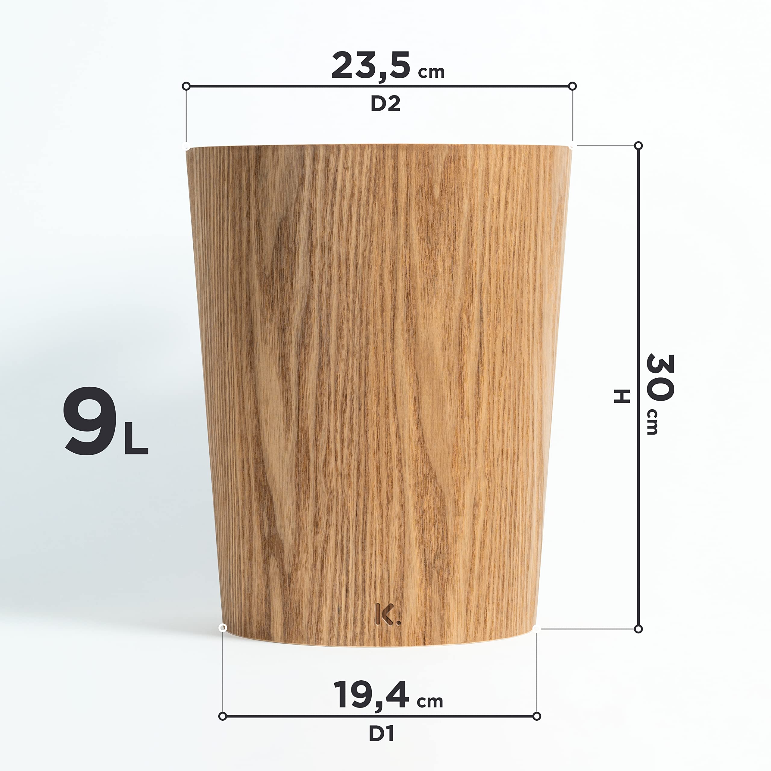Kazai Börje Real Wood Waste Paper Bin – 9L Ash Wooden Trash Basket