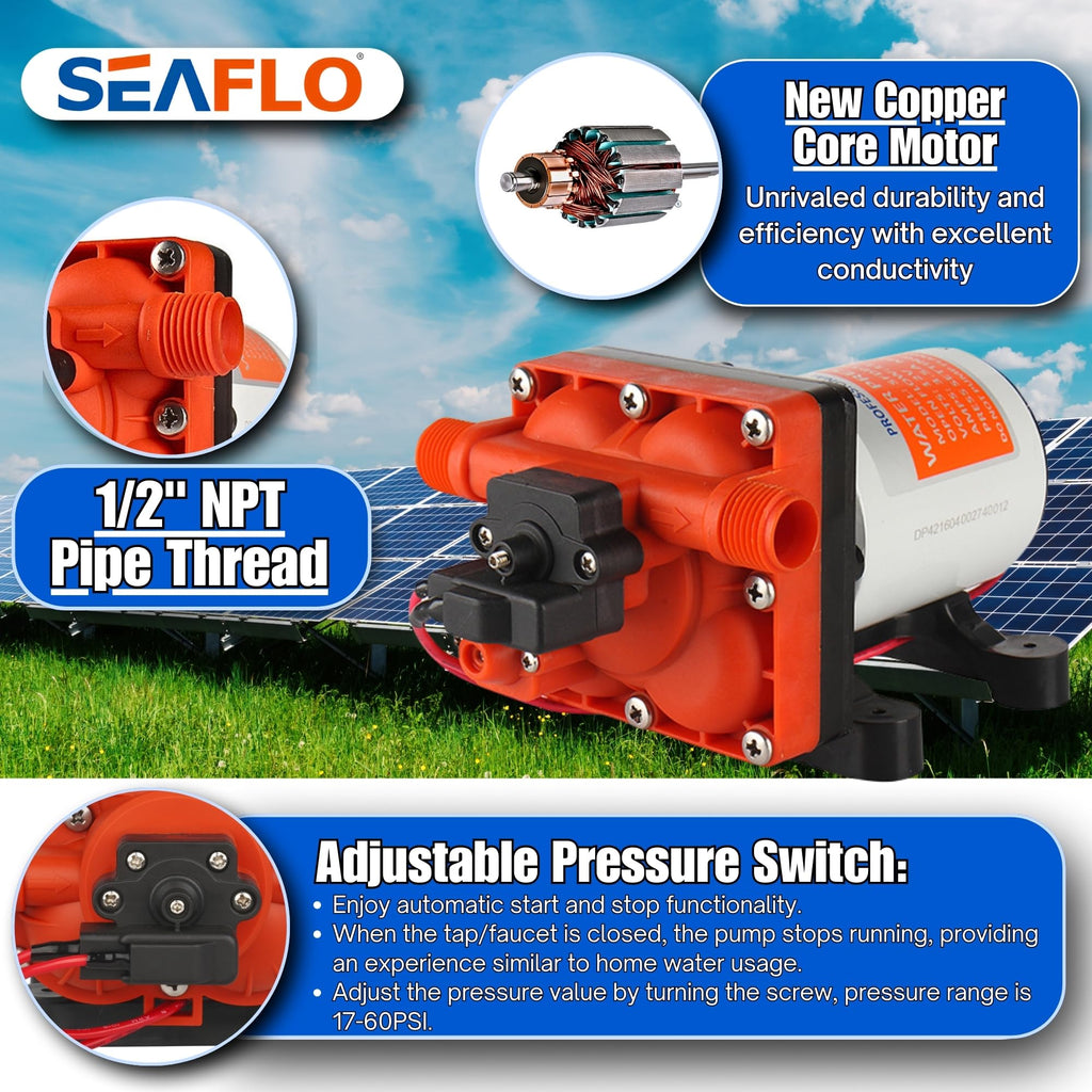 Seaflo 42 Series Diaphragm Pump | 12V 3.0GPM 55PSI Self-Priming RV Marine