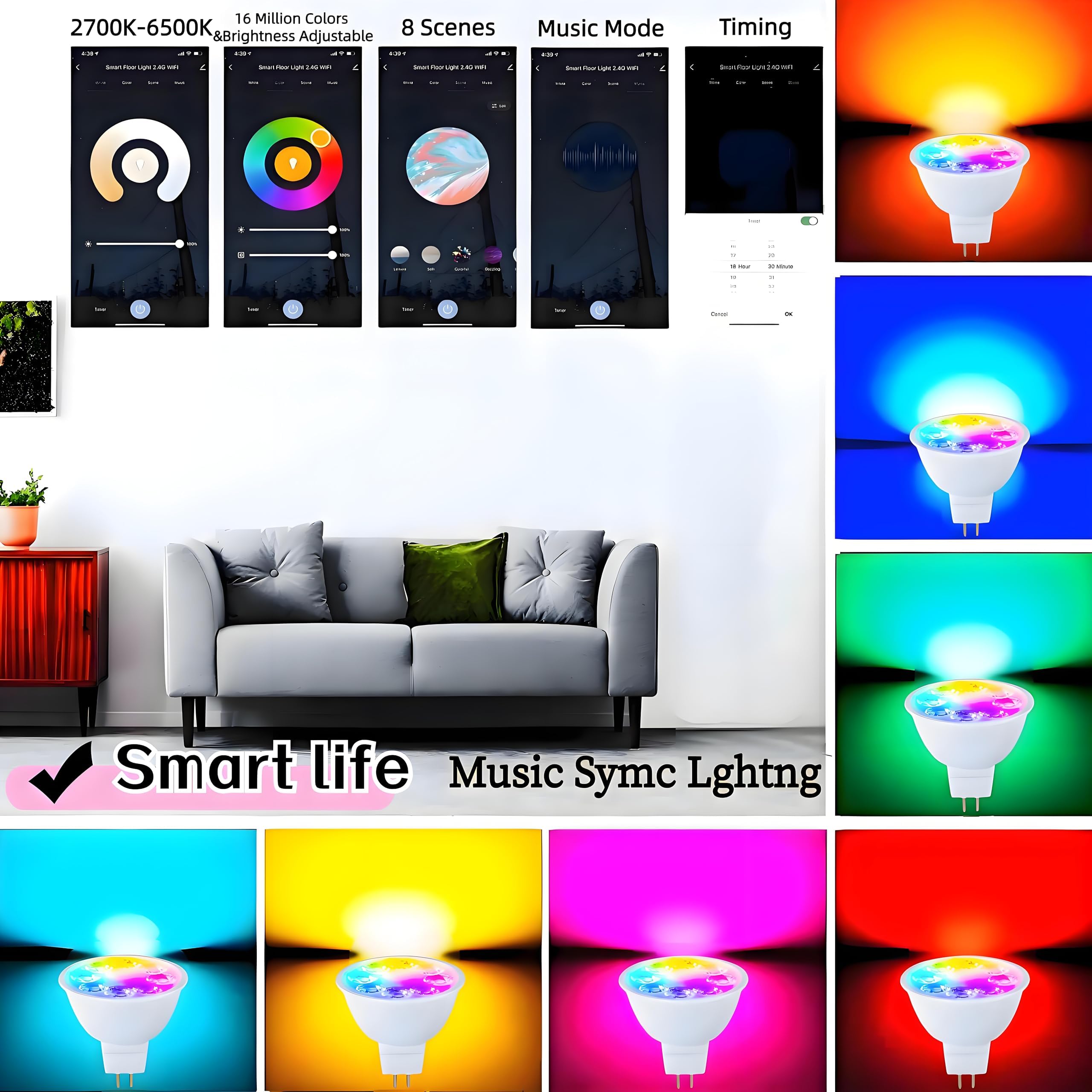 Smart MR16 GU5.3 LED Bulbs | RGB Dimmable 12V 5W 4-Pack