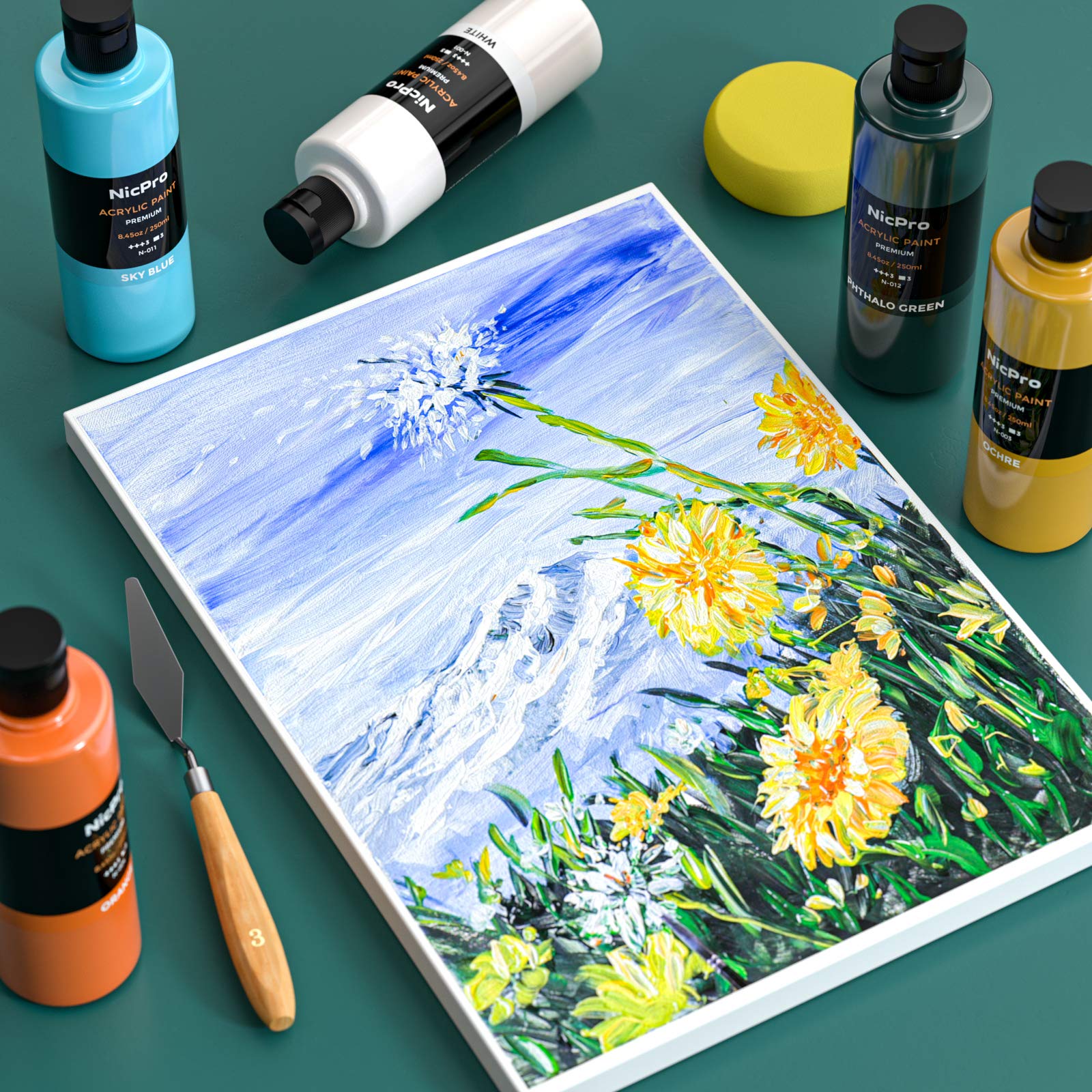 Nicpro 18 Colors Large Acrylic Paint Set - 250ml Non-Toxic Artist Supplies