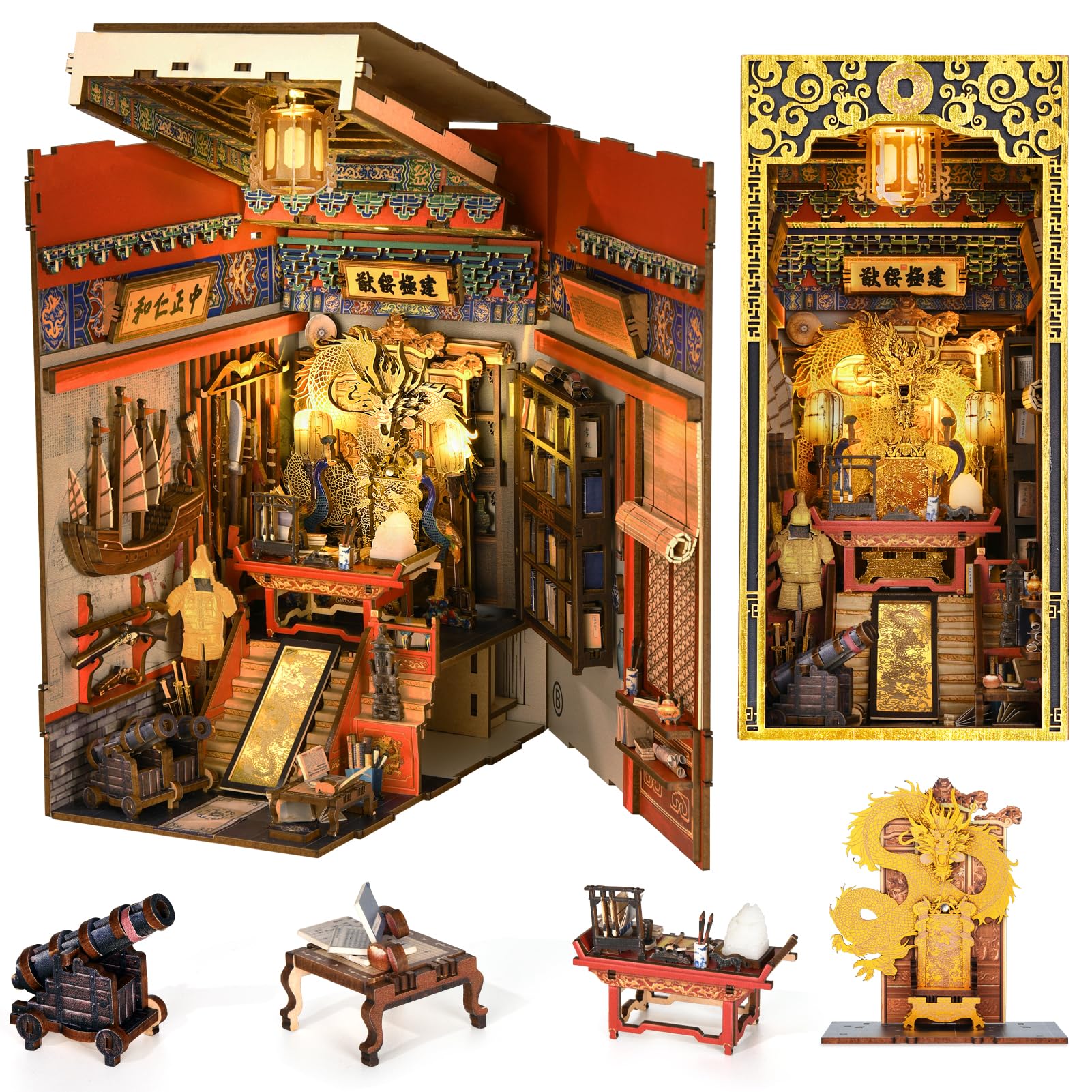 Minicity Book Nook Kit – DIY 3D Wooden Puzzle Chinese Study Shelf Insert