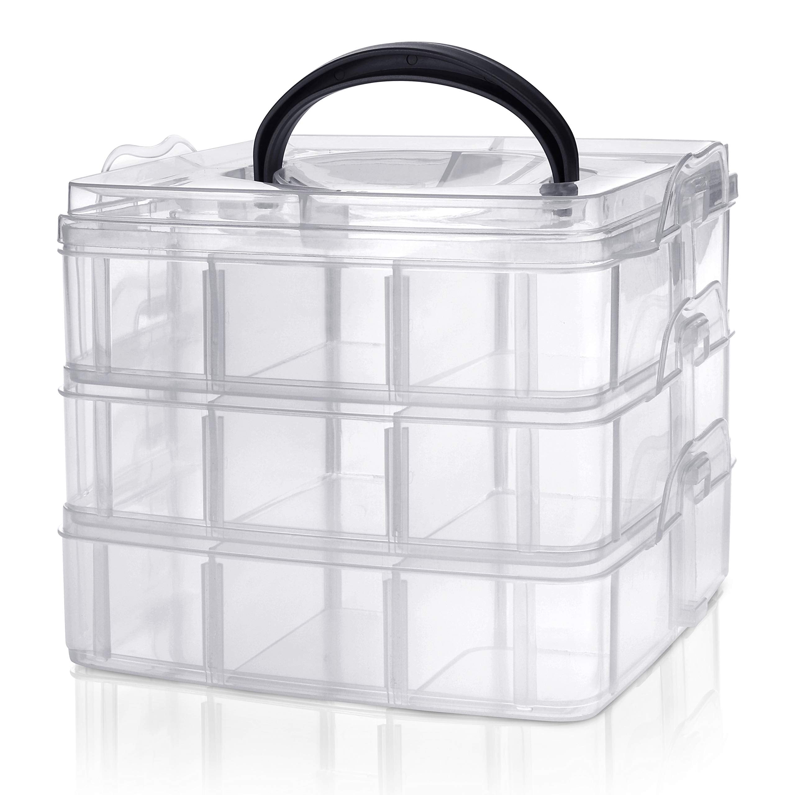 Kurtzy 3-Tier Plastic Craft Storage Box | 18 Compartment Bead Organiser