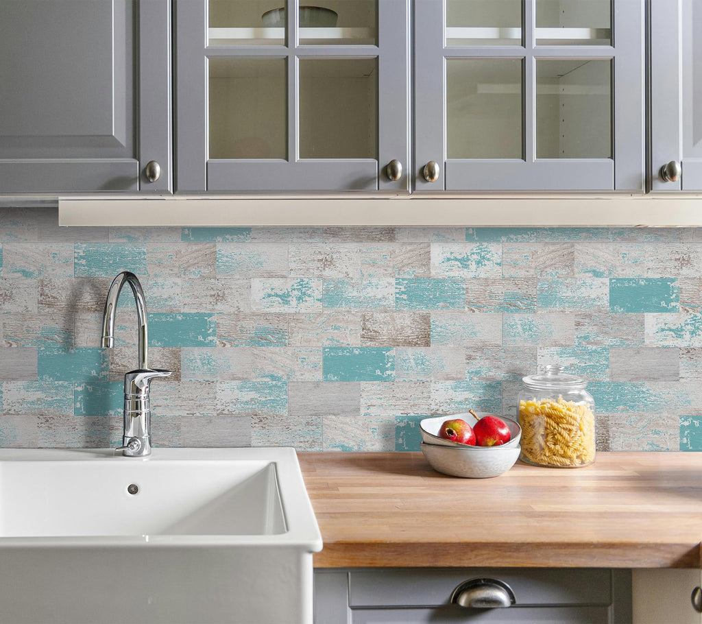 Dewoo Teal Peel and Stick Wall Tiles – 20-Pack Kitchen Backsplash Tiles