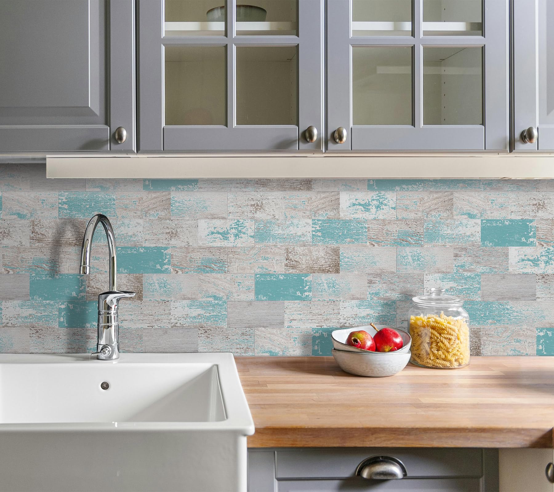 Dewoo Teal Peel and Stick Wall Tiles – 20-Pack Kitchen Backsplash Tiles
