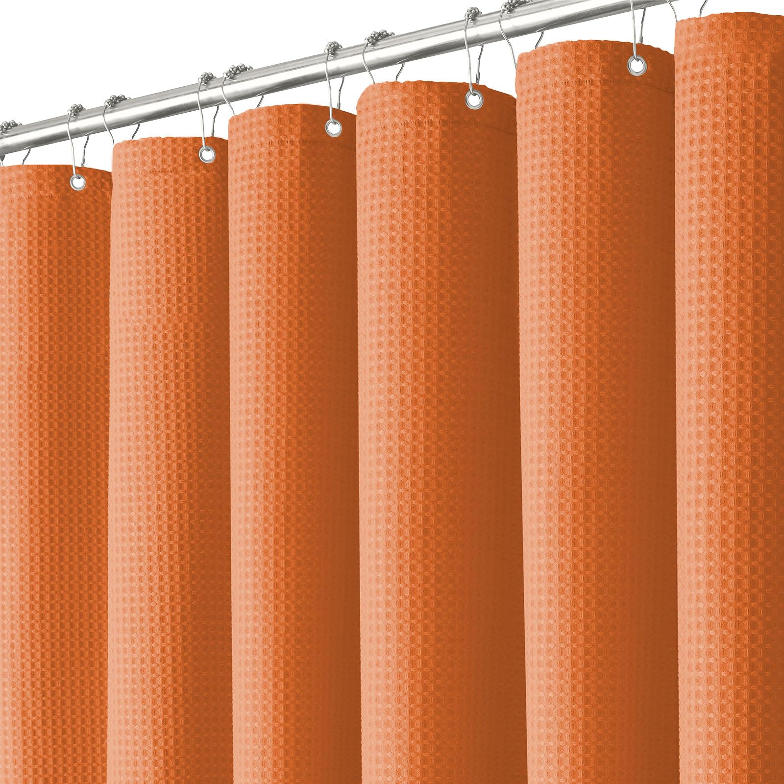 BTTN Burnt Orange Waffle Shower Curtain | Weighted Waterproof Fabric