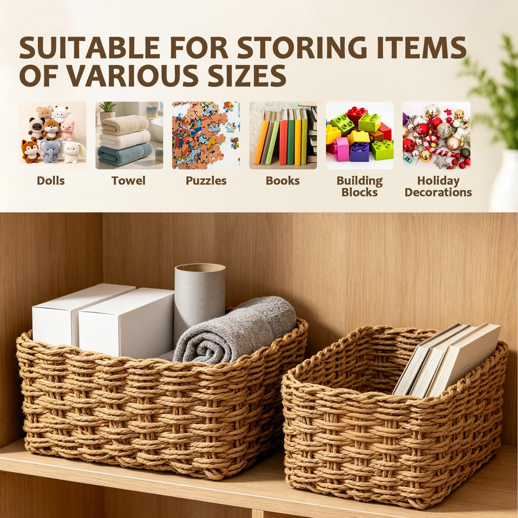4PCS Woven Storage Baskets Set, Decorative Basket Organizer Storage Bins for Toys, Books, Clothes, Closet, Nursery, Bathroom - image 4