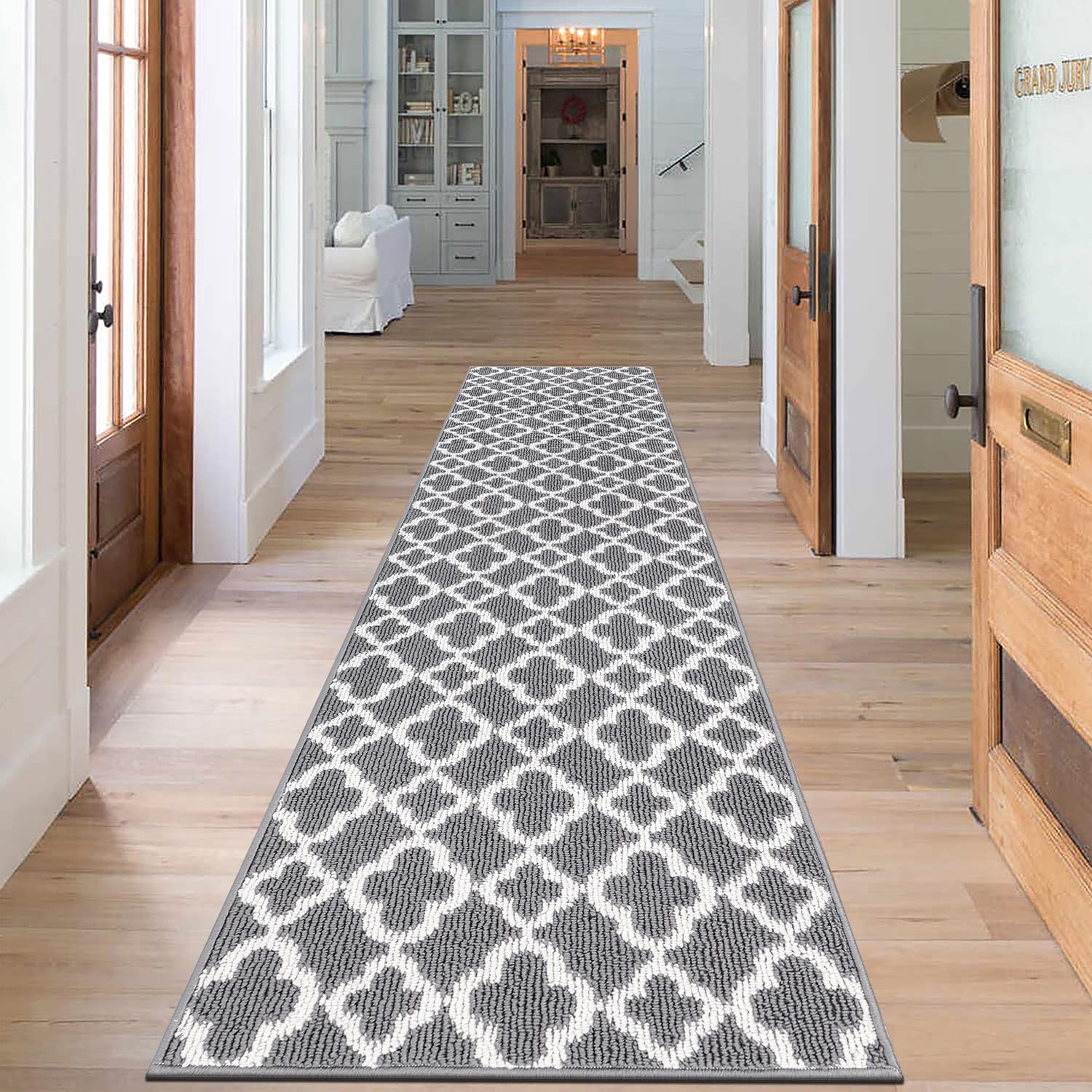 SHACOS Non-Slip Hallway Runner Rug - 60x240cm Washable Grey Carpet