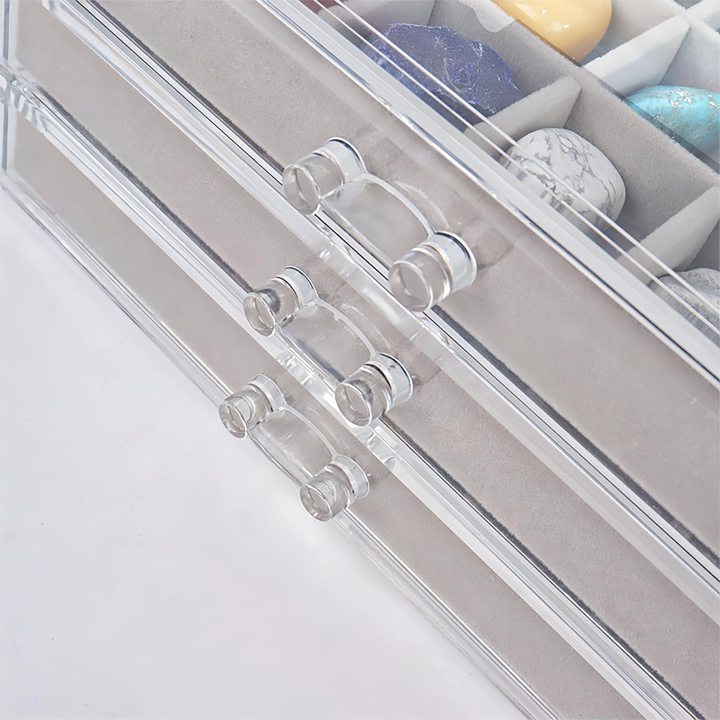 Dmnnlp Rock Display Case, 3 Drawers 54 Grids Rock Collection Box, Storage Cases for Gemstone Fossil Crystal Stone Jewellery Grey