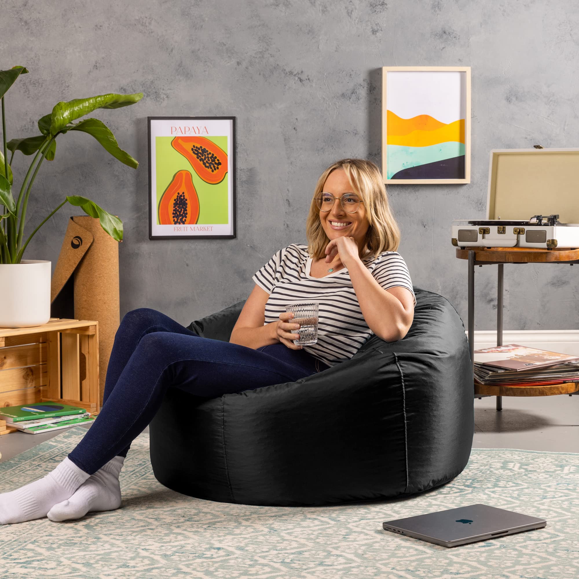 Bean Bag Bazaar Outdoor Bean Bag Chair | Water Resistant - Black
