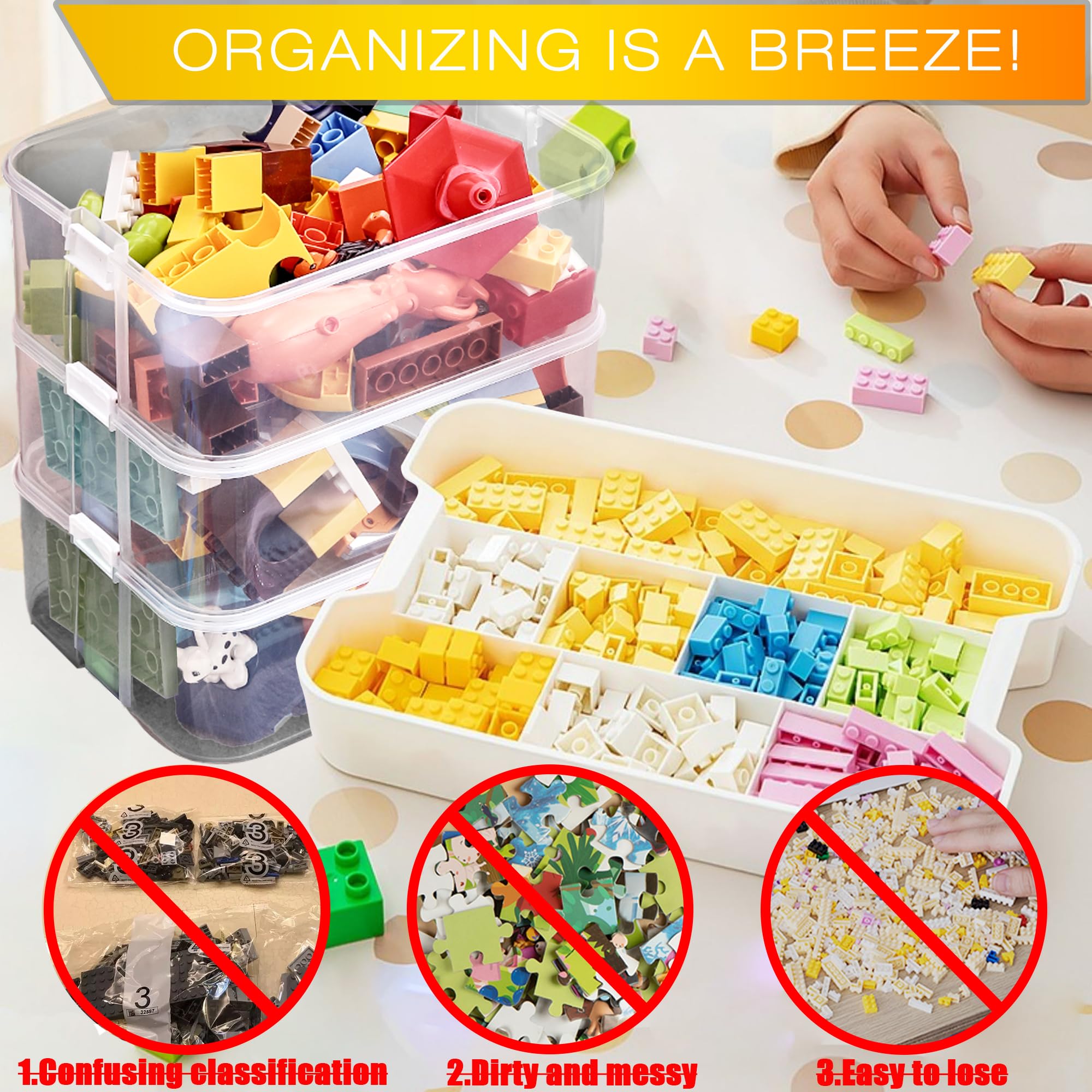 Jolof Store Lego Storage Organiser – 3 Layer Stackable Toy Box with Baseplate