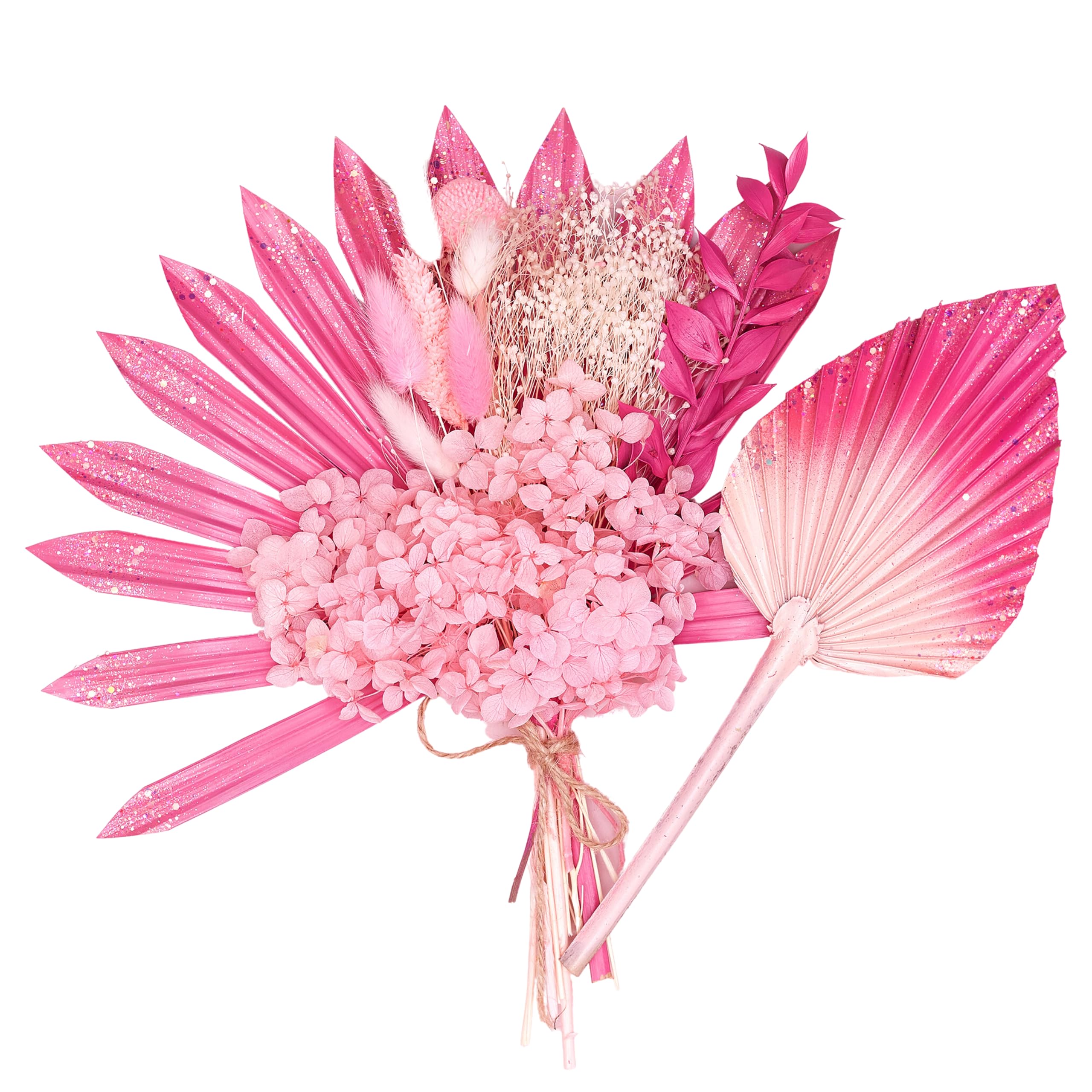 Dried Flower Cake Topper - Hot Pink Glitter Palm Spear Set