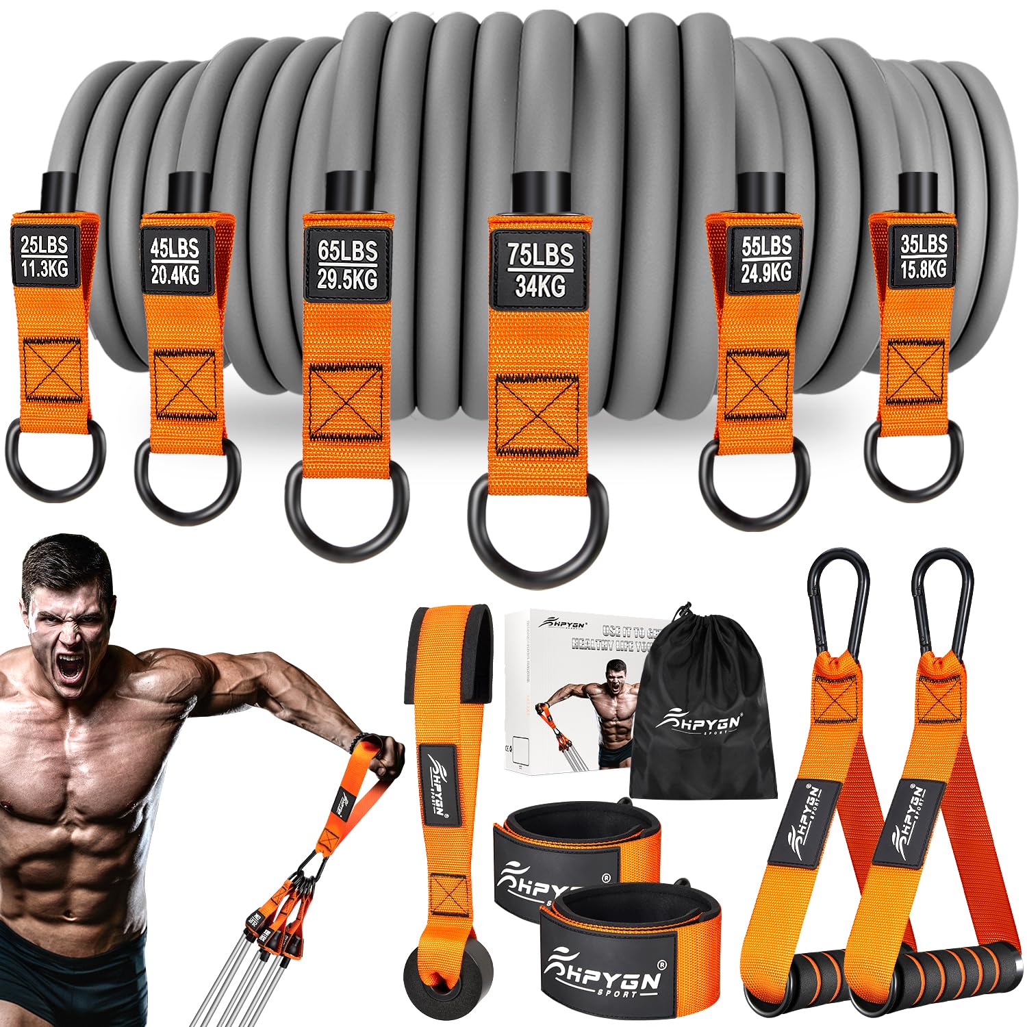 HPYGN Heavy Resistance Bands Set - 300lbs Workout Weight with Handles