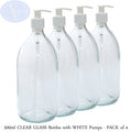 Jolof Store 500ml Clear Glass Bottles with White Pumps – Pack of 4