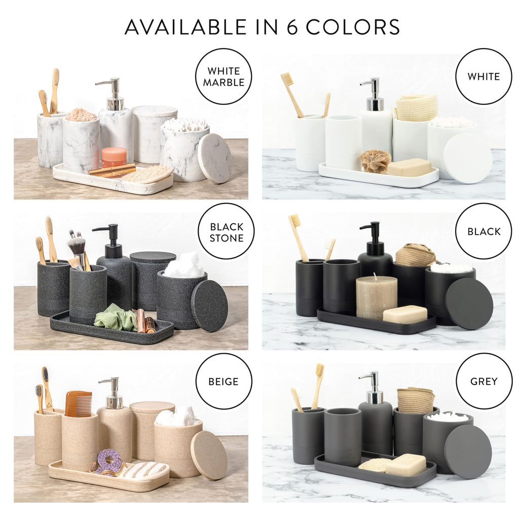 zccz 6-Piece Bathroom Accessory Set – Polyresin Stone Vanity Organizer