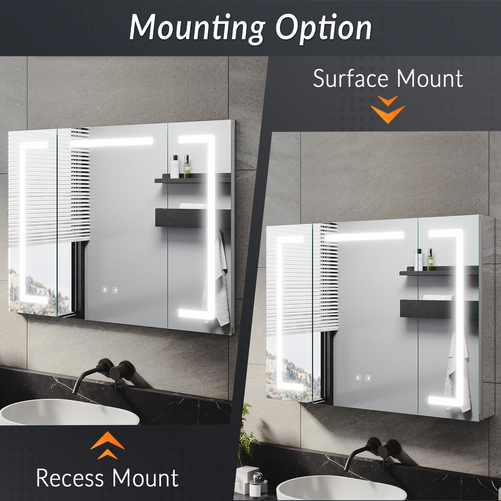 ELEGANT LED Bathroom Mirror Cabinet with Shaver Socket & 3 Colors, 80x60cm
