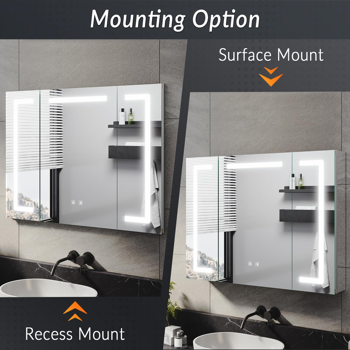ELEGANT LED Bathroom Mirror Cabinet with Shaver Socket & 3 Colors, 80x60cm