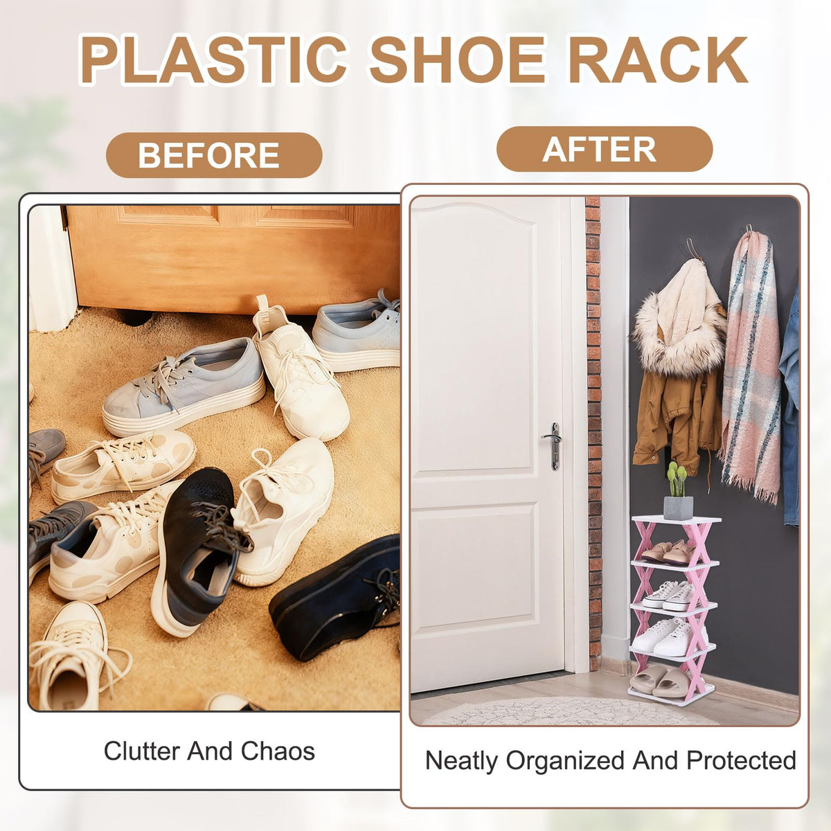 sourcing map 3-Tier Plastic Shoe Rack, Vertical Shoe Rack Stackable Storage Organizer Folding Space-Saving Narrow Slot Shelf for Closet Livingroom