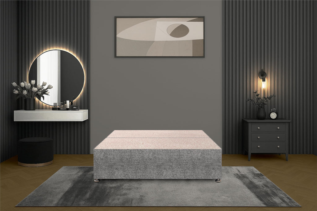 Bed Centre Flexby Divan Bed Base Only with 2 Drawers Same Side, No Headboard - Available in 3FT, 4FT, 5FT & 6FT 3FT Single, Tweed Grey Fabric